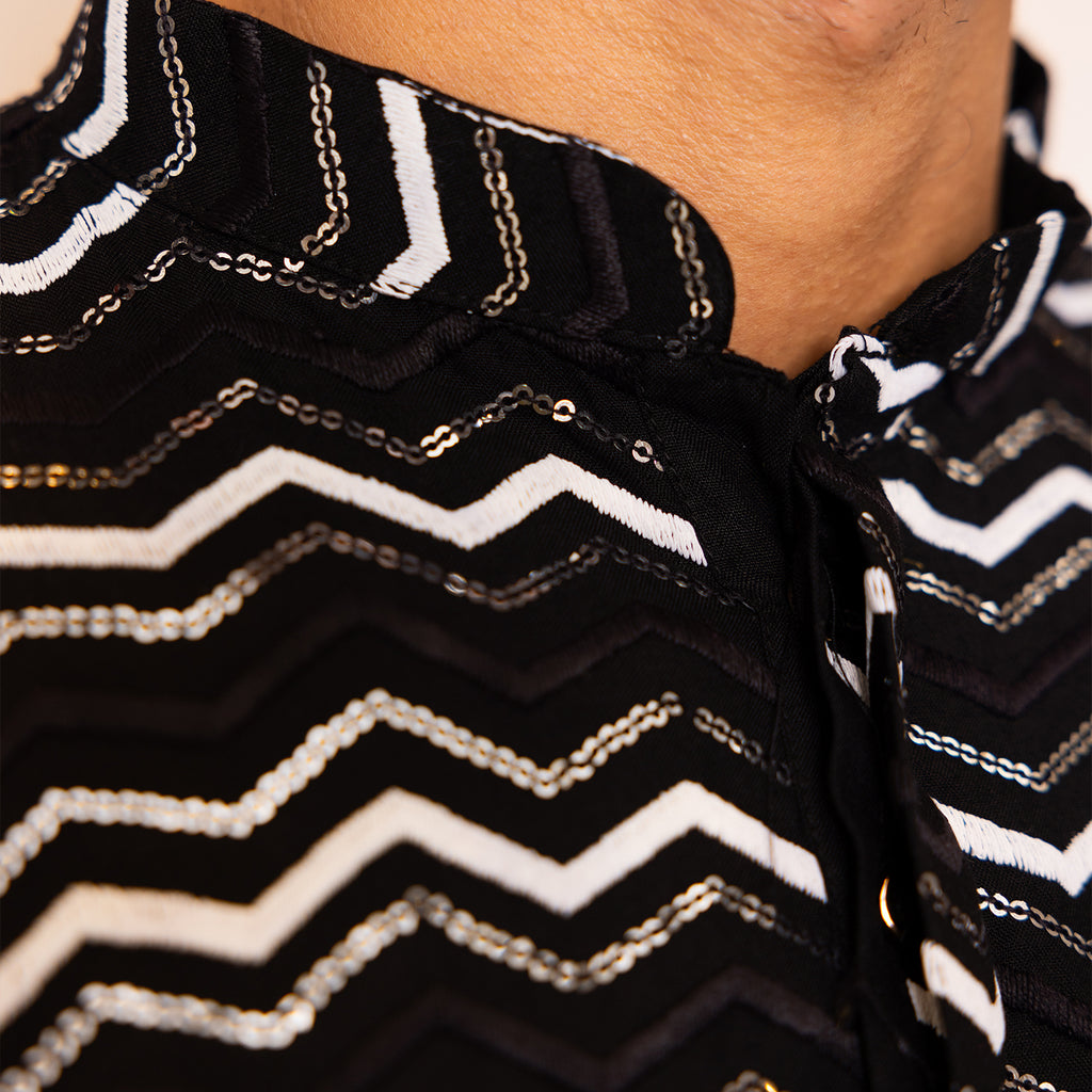Midnight Black Chevron Sequin Kurta