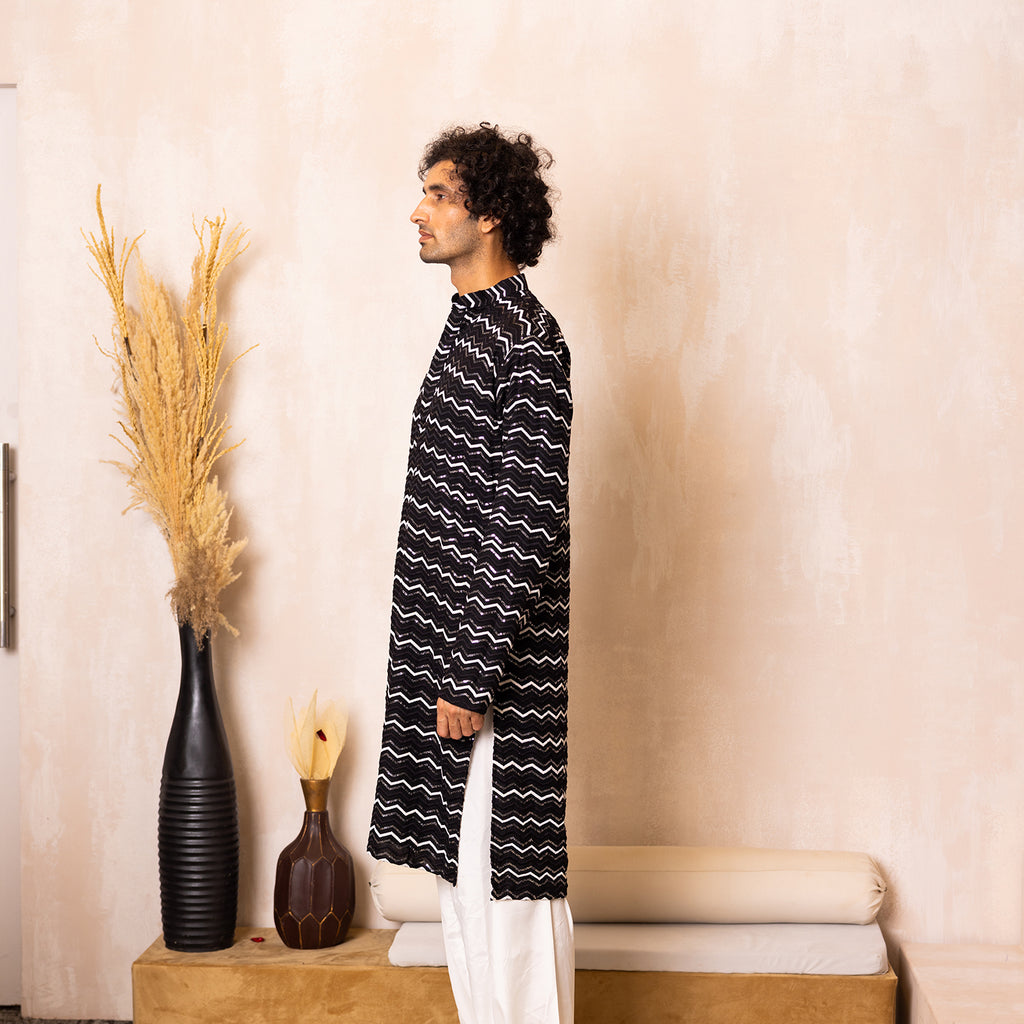 Midnight Black Chevron Sequin Kurta