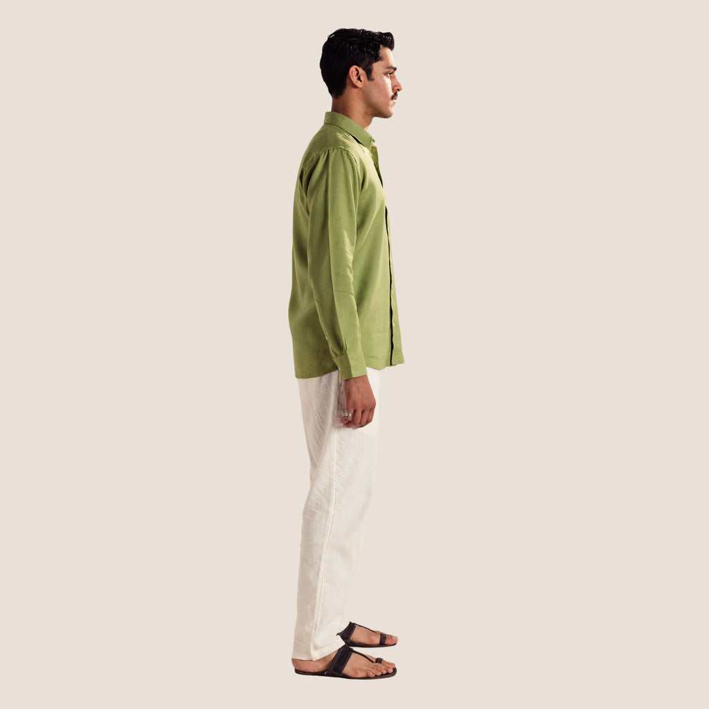 100% Pure Linen Shirt ( Lunet- Olive )- Premium Breathable Comfort