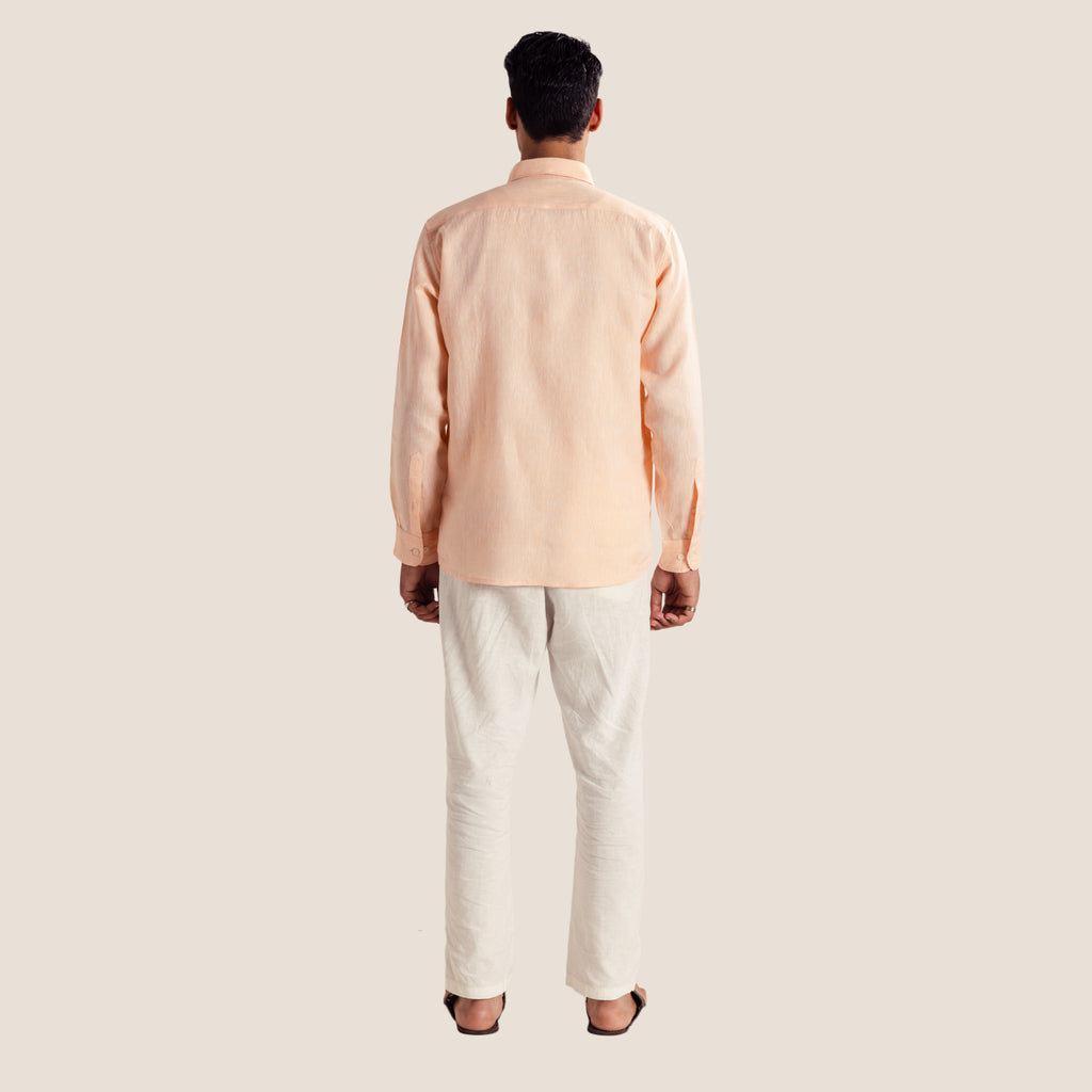 100% Pure Linen Shirt ( Peach )- Premium Breathable Comfort