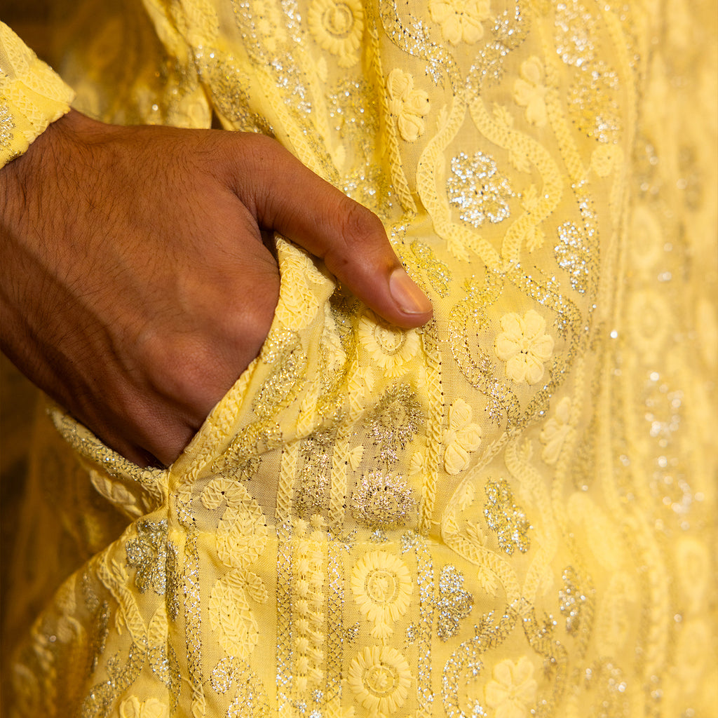 Gold Yellow Embroidered Viscose Kurta