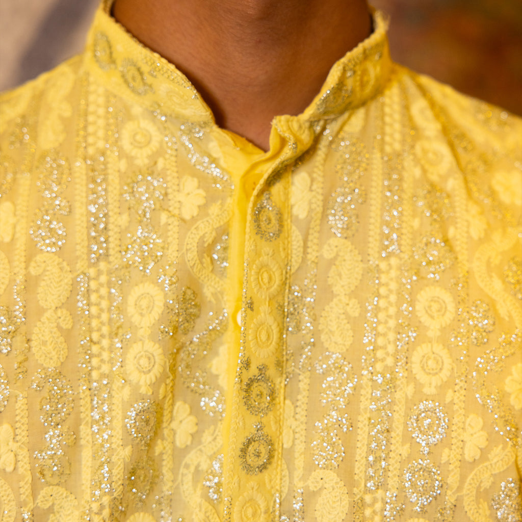 Gold Yellow Embroidered Viscose Kurta