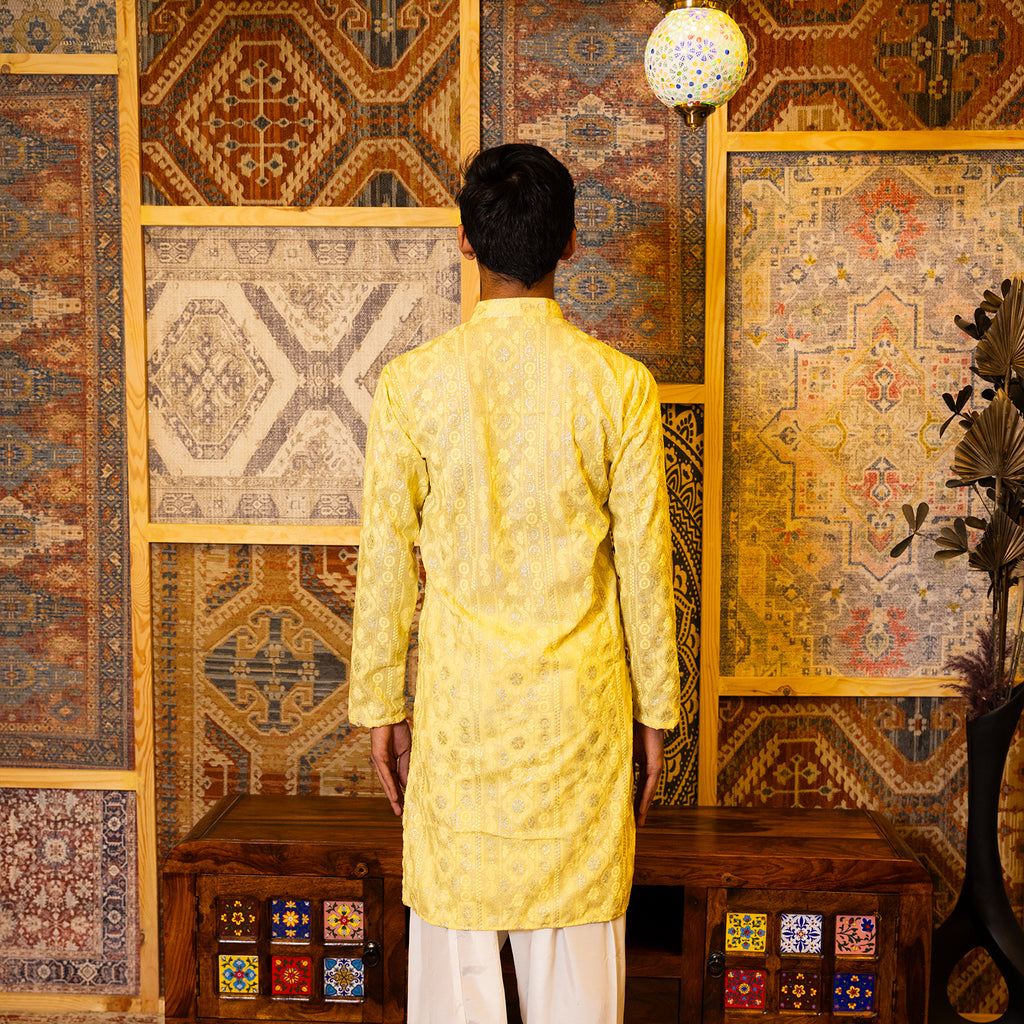 Gold Yellow Embroidered Viscose Kurta