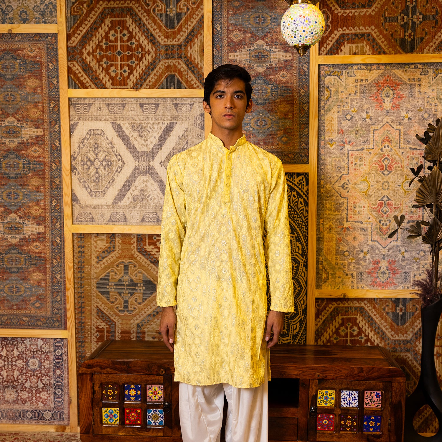 Gold Yellow Embroidered Viscose Kurta