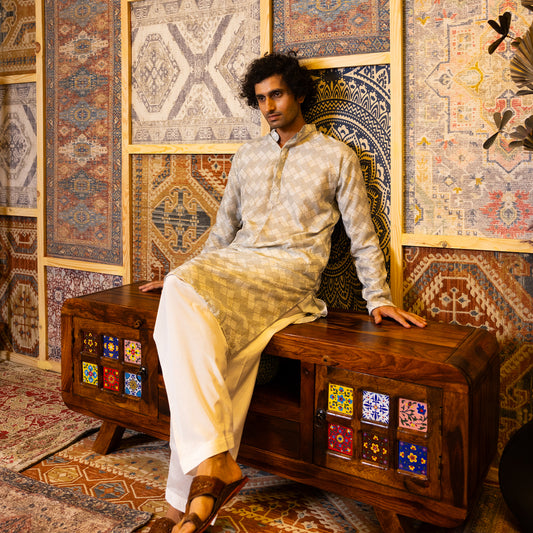 Silver-Grey Geometric Print Kurta