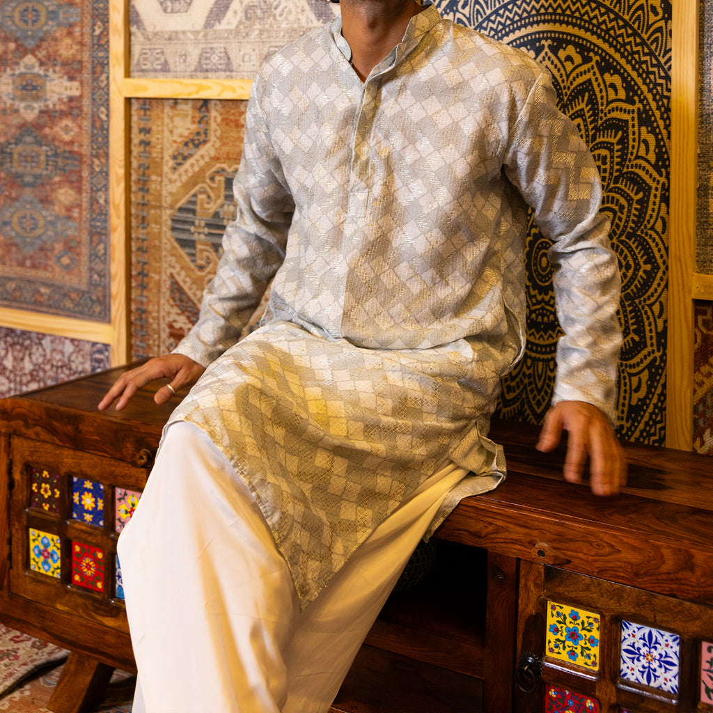Silver-Grey Geometric Print Kurta