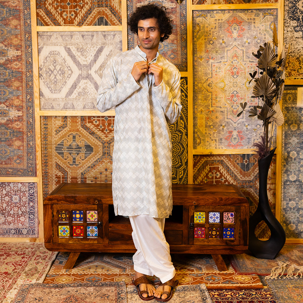 Silver-Grey Geometric Print Kurta