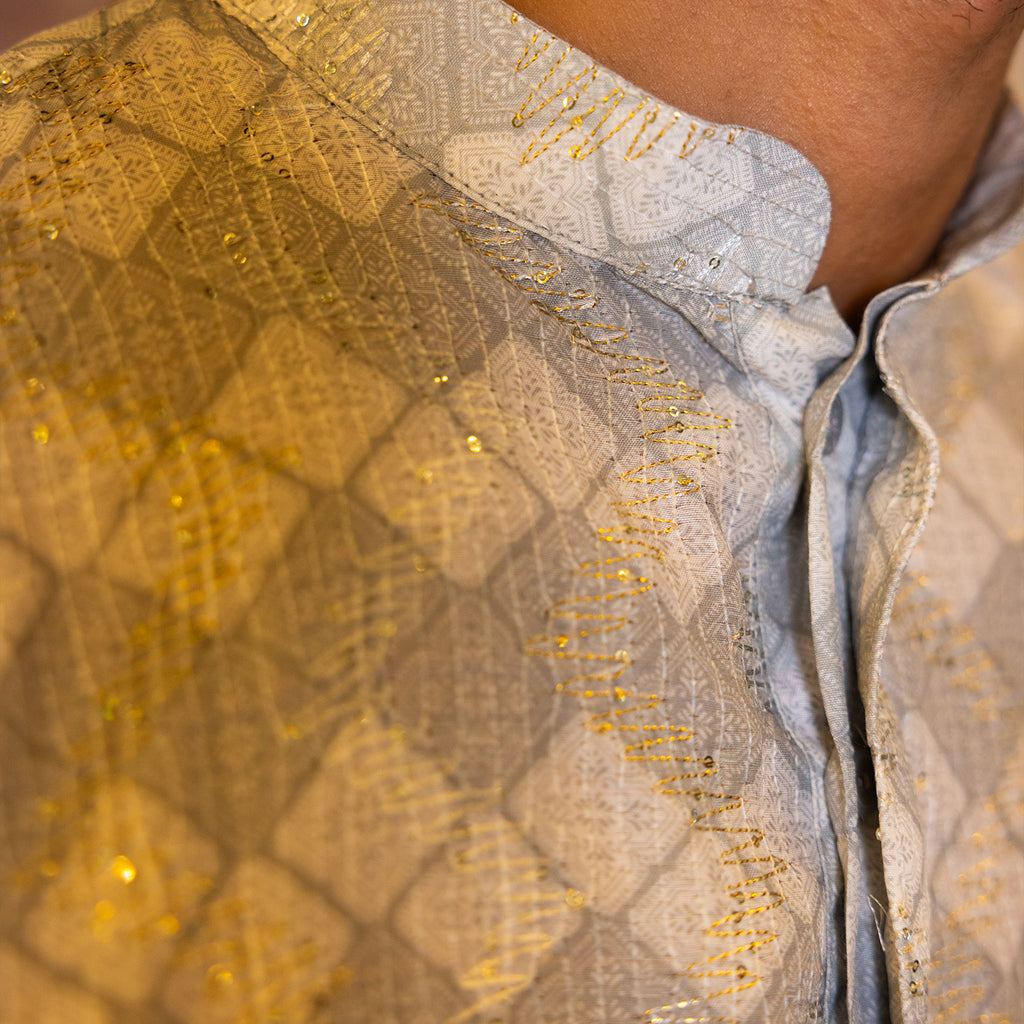 Silver-Grey Geometric Print Kurta