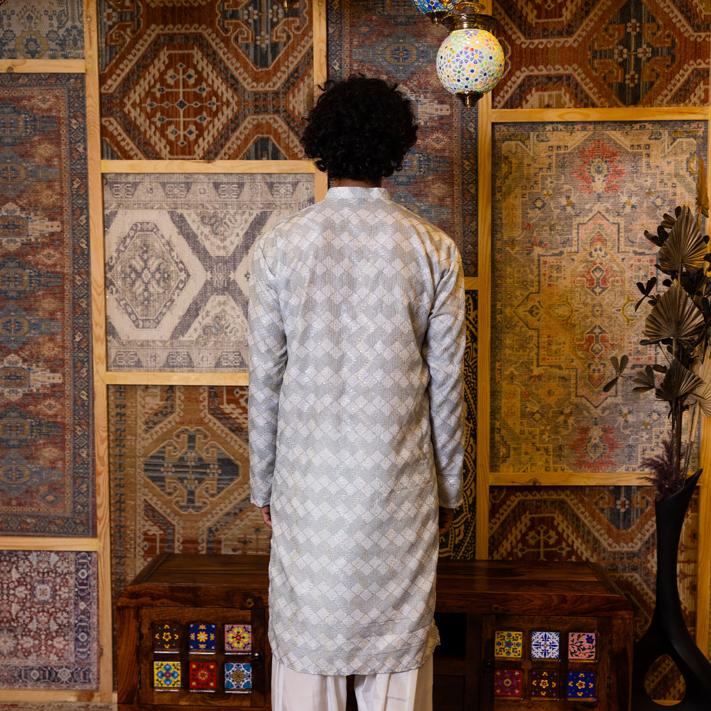 Silver-Grey Geometric Print Kurta