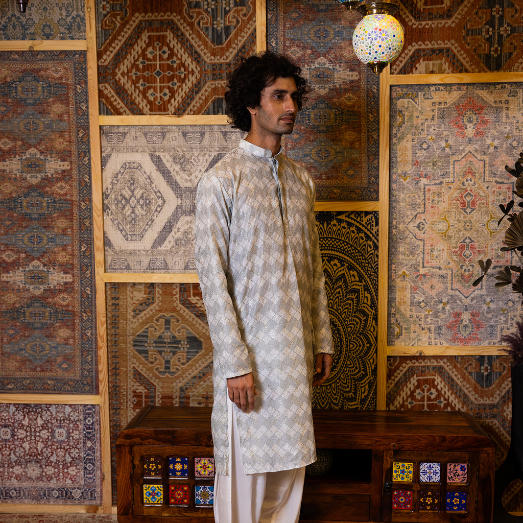 Silver-Grey Geometric Print Kurta