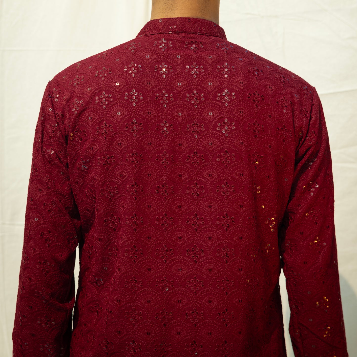 Red Viscose Embroidered and Sequence Kurta