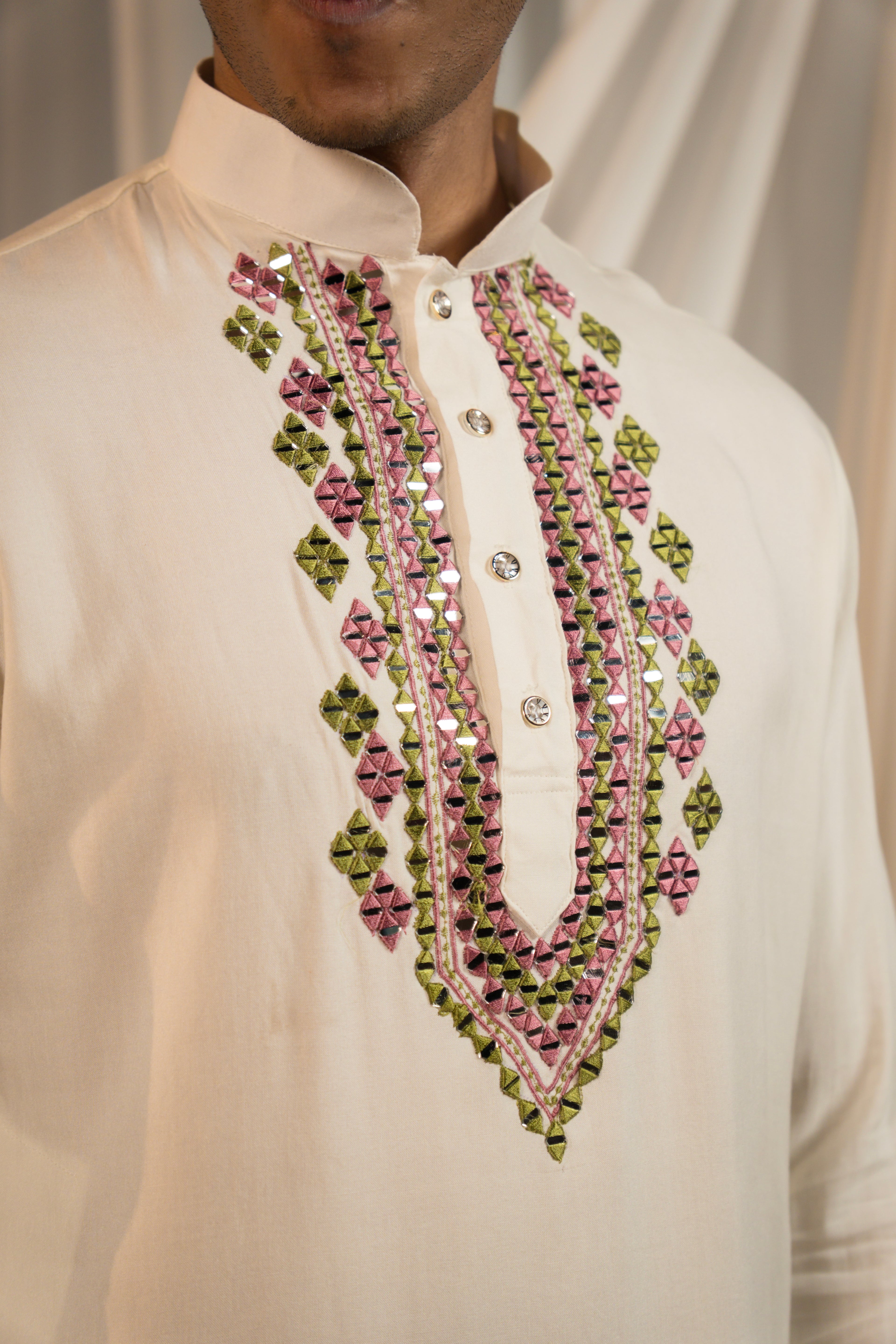 White Mirror-Work Kurta Set