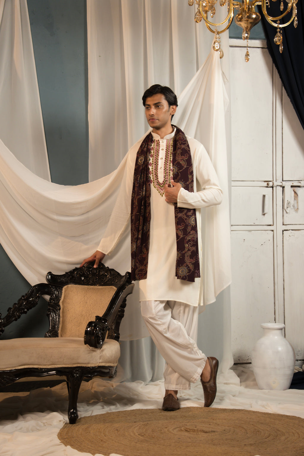 White Mirror-Work Kurta Set