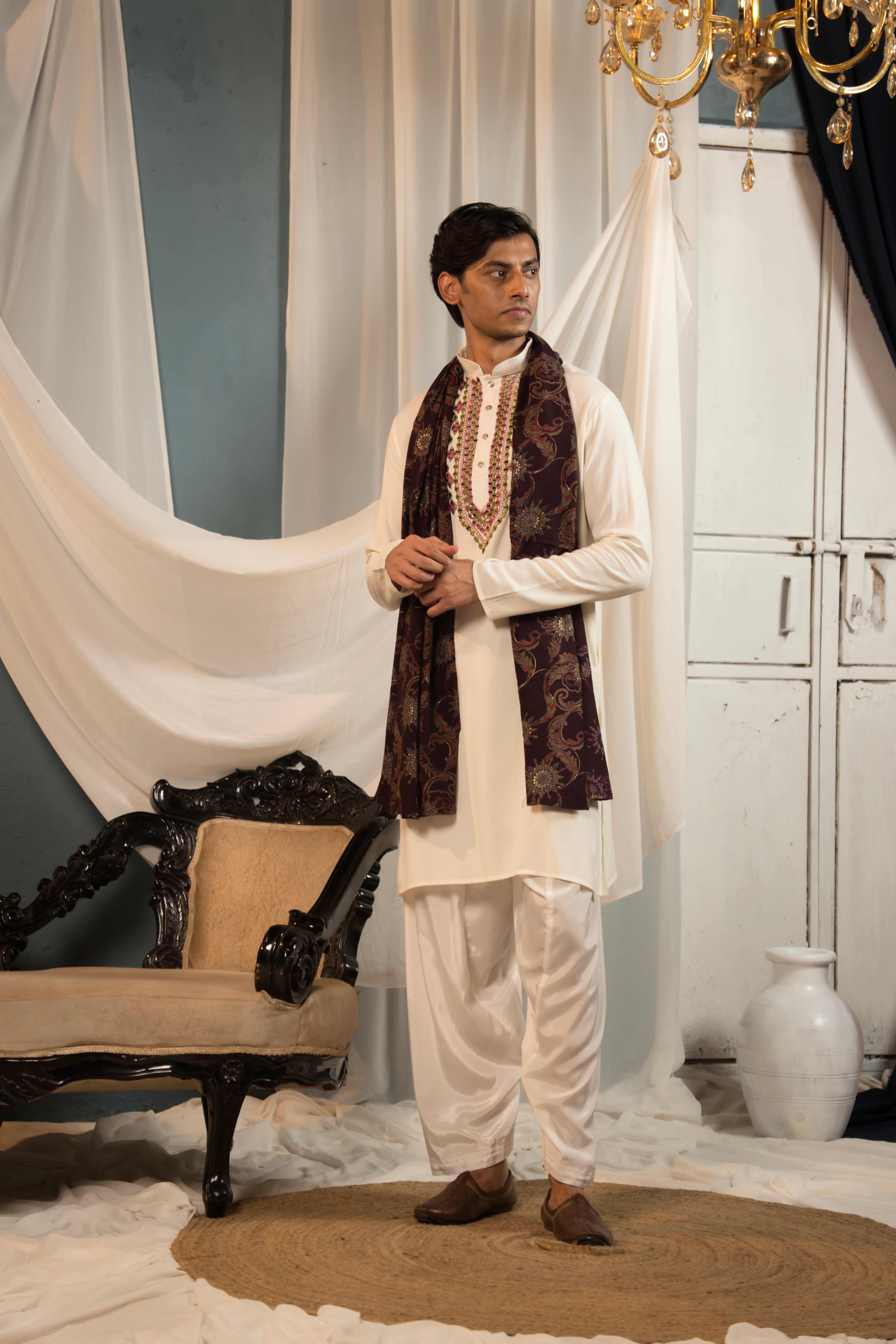 White Mirror-Work Kurta Set