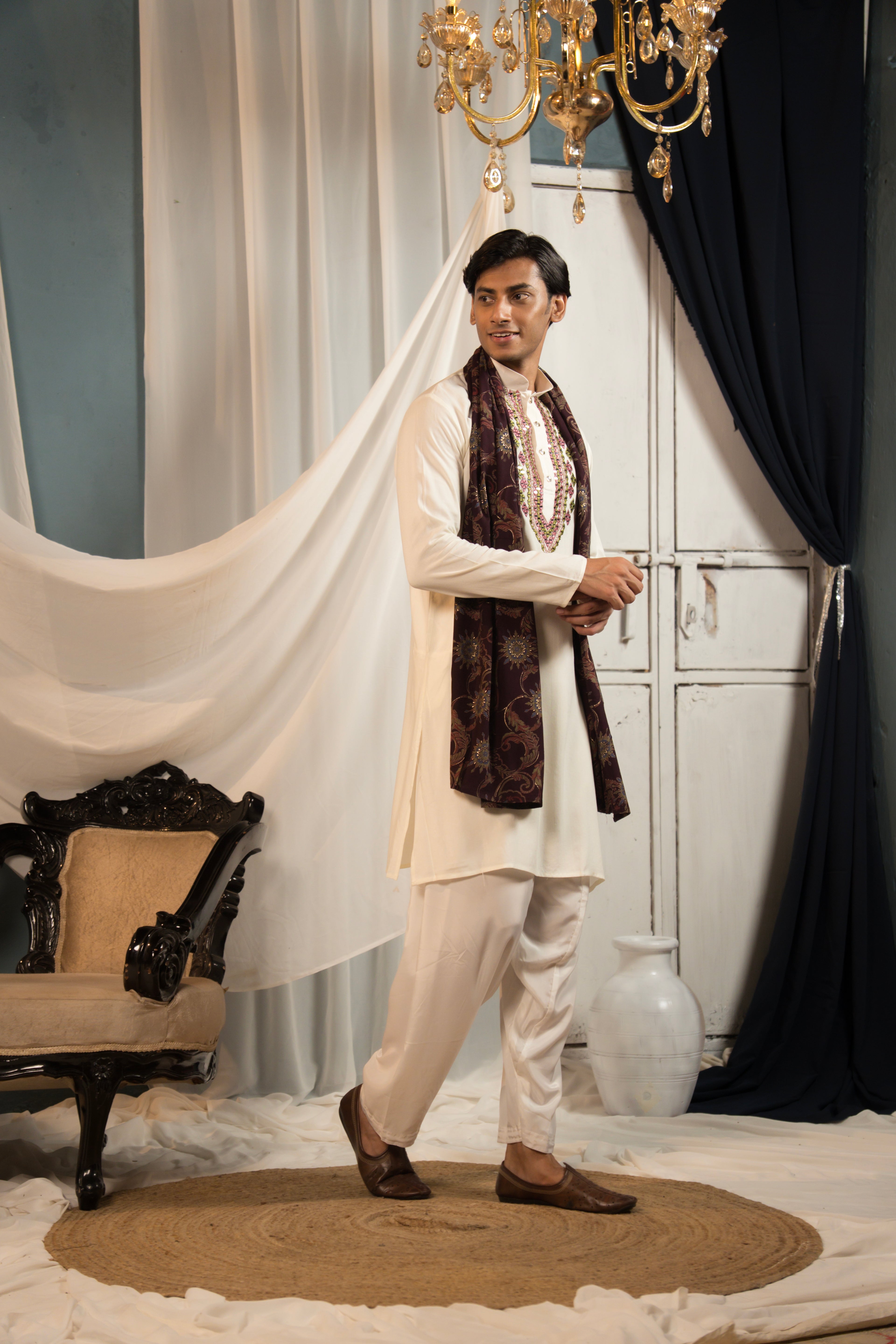 White Mirror-Work Kurta Set