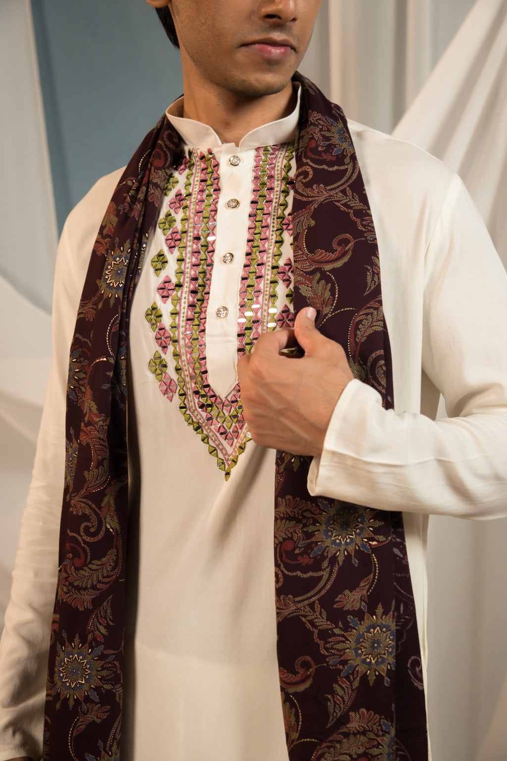 White Mirror-Work Kurta Set