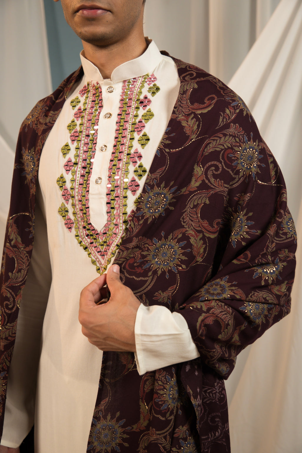 White Mirror-Work Kurta Set