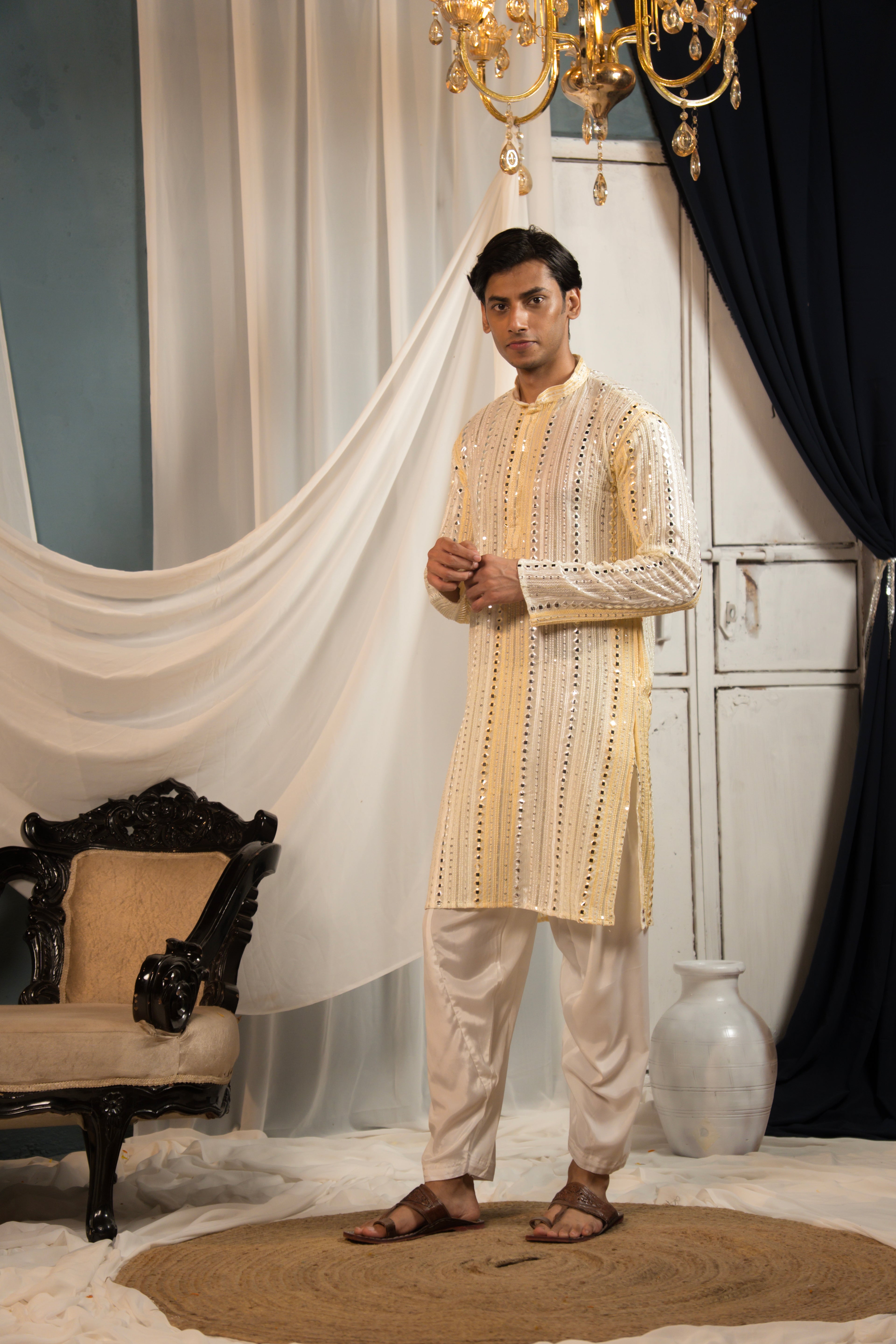 Cream Elegance Georgette Kurta
