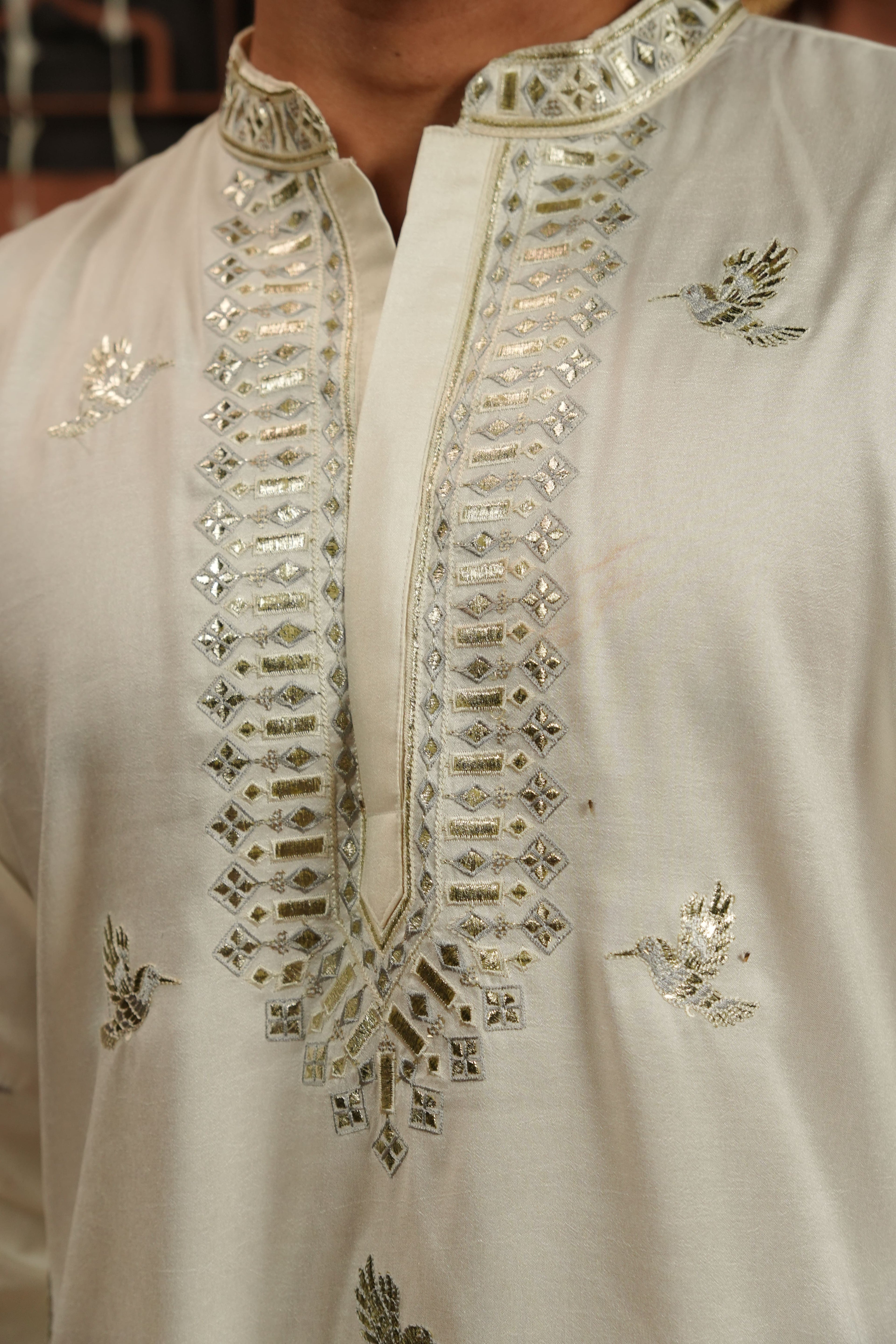 Ivory Royale — Hand-Mirror Embroidered Silk Kurta