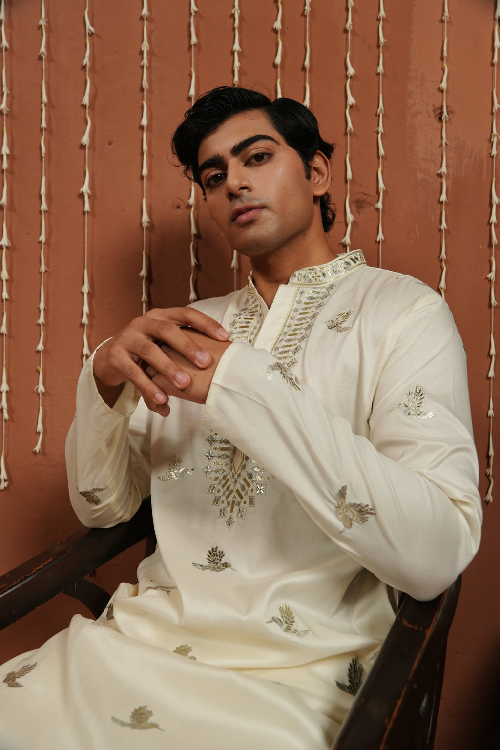 Ivory Royale — Hand-Mirror Embroidered Silk Kurta