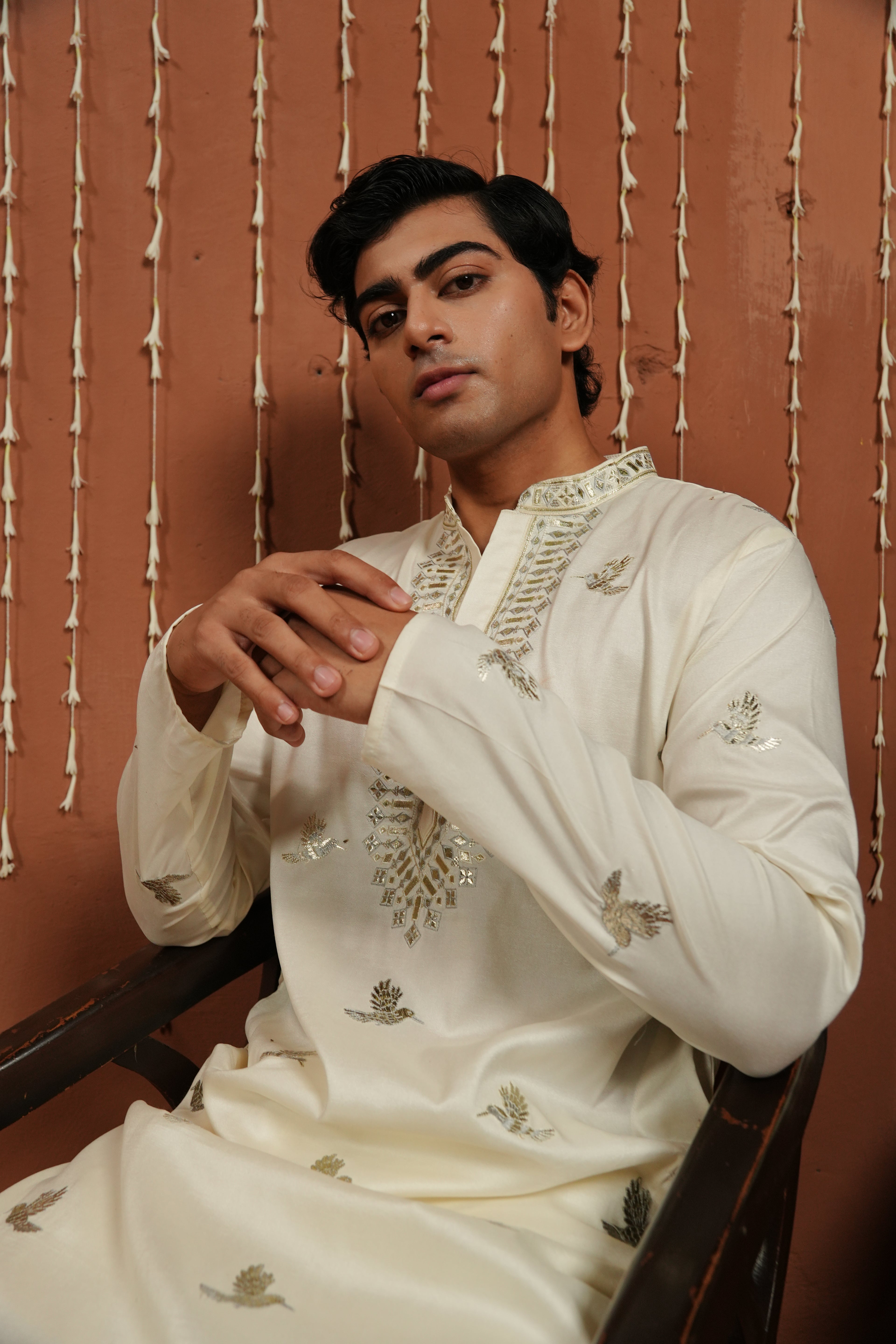 Ivory Royale — Hand-Mirror Embroidered Silk Kurta