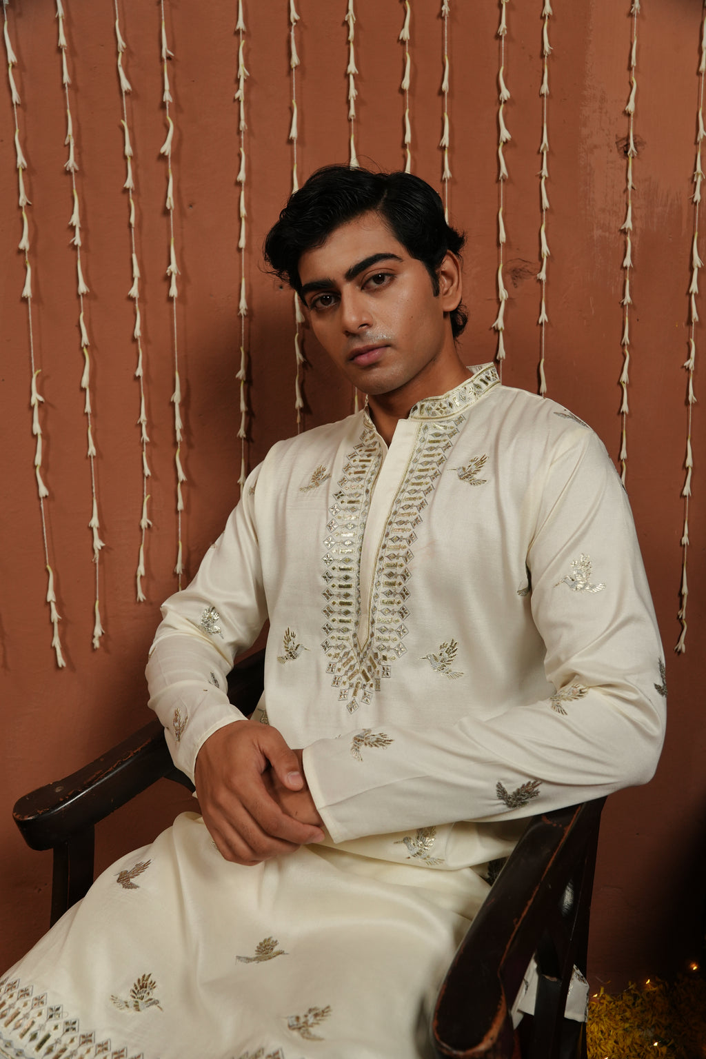 Ivory Royale — Hand-Mirror Embroidered Silk Kurta