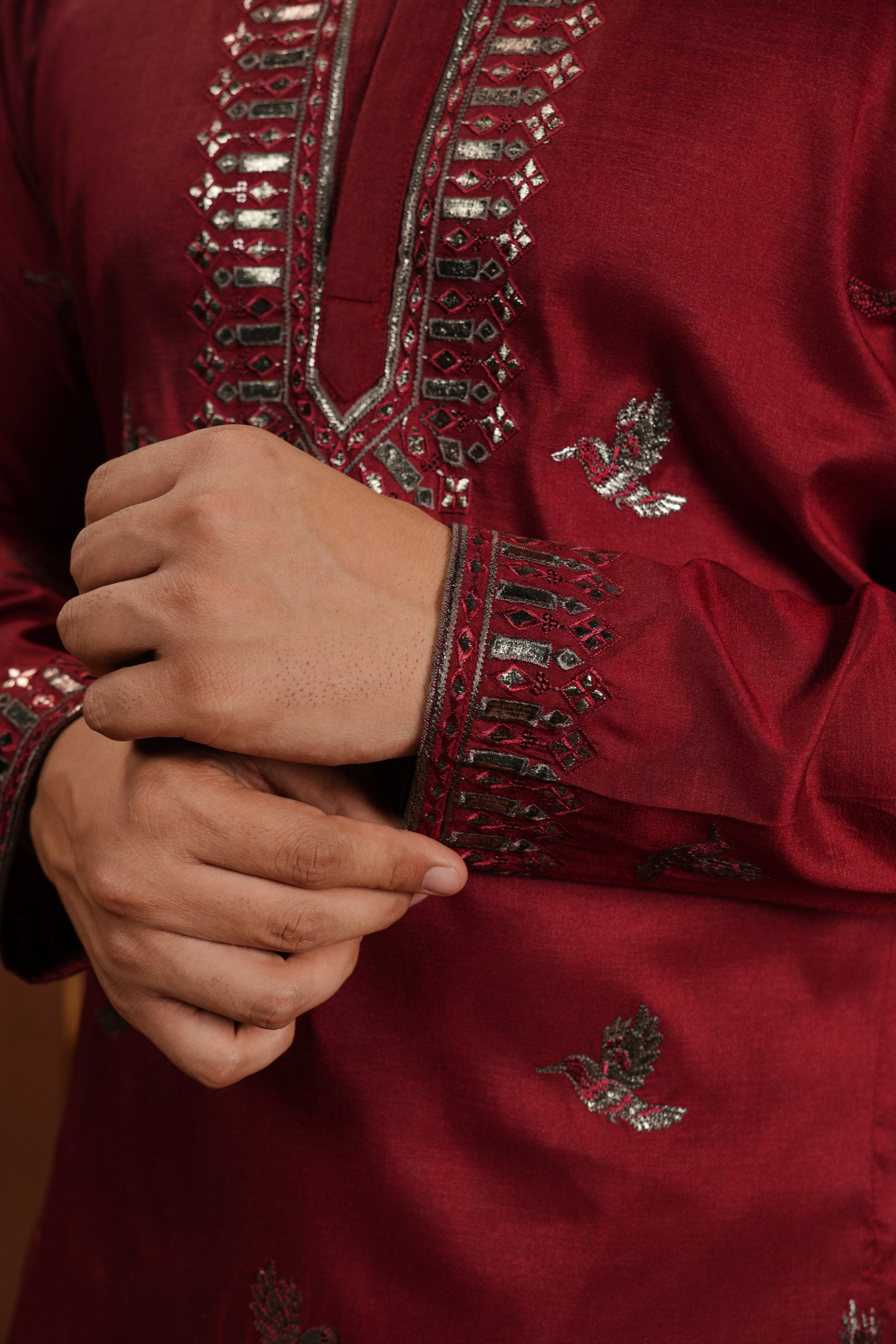 Rouge Royale — Mirror-Embroidered Silk Kurta