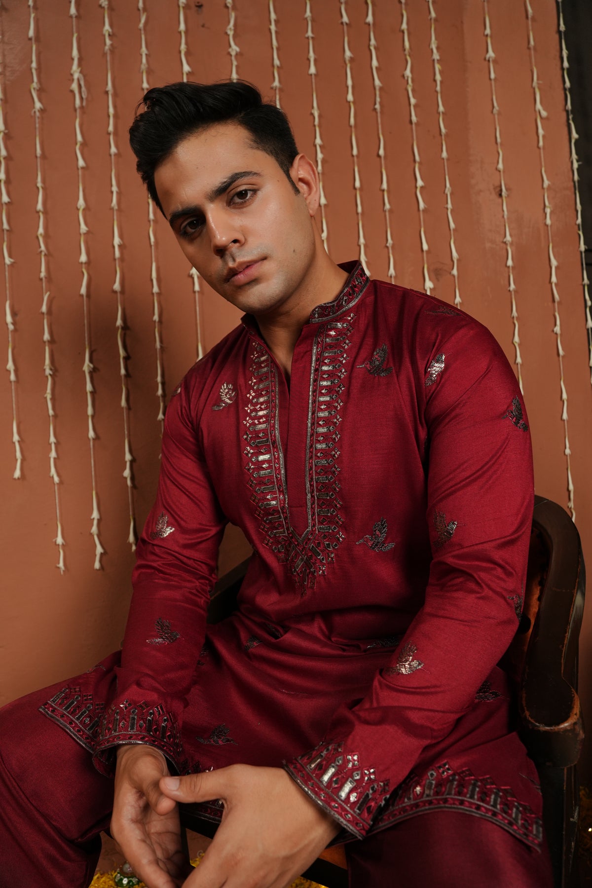 Rouge Royale — Mirror-Embroidered Silk Kurta