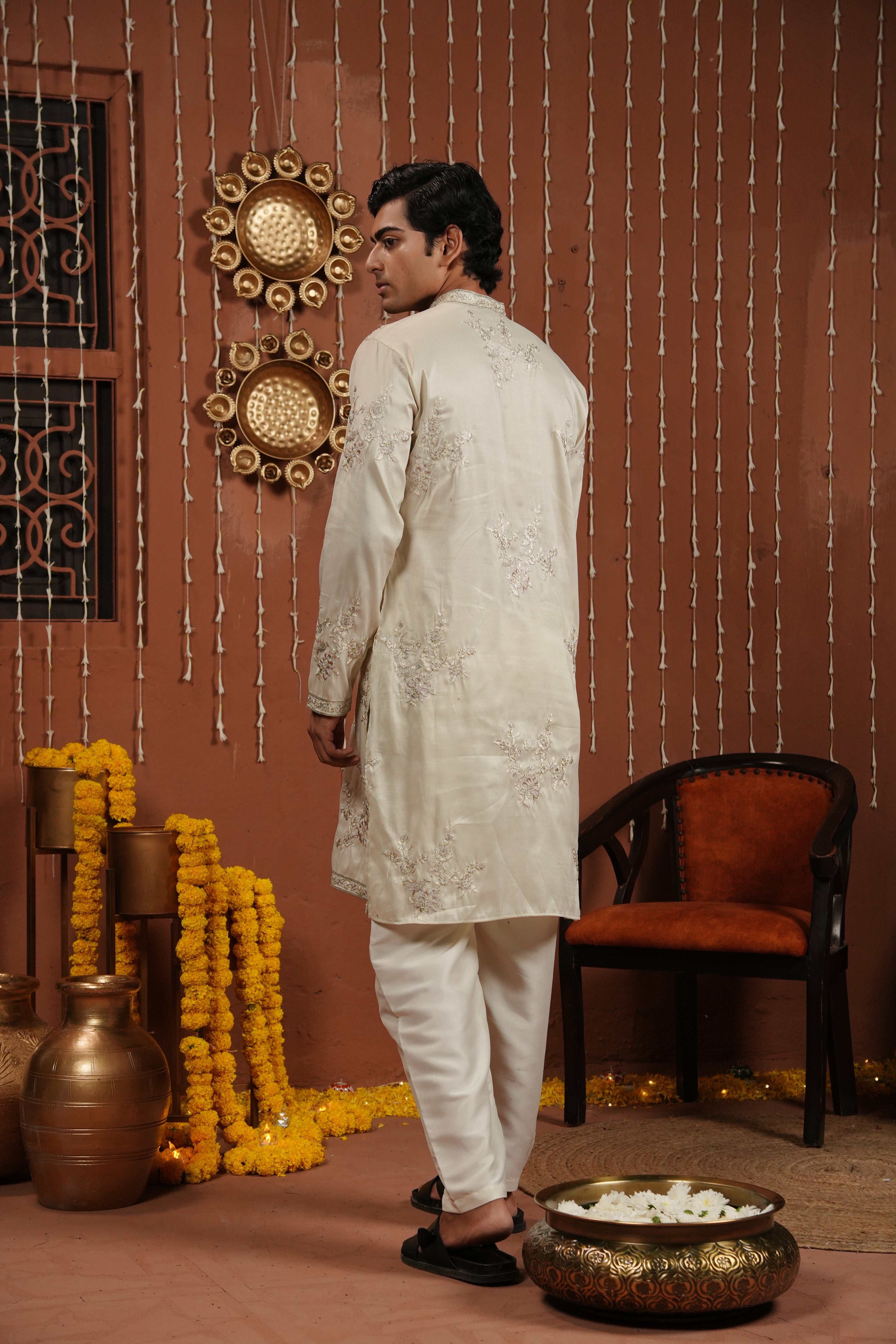 Ethereal Ivory — Hand-Embroidered Silk Kurta