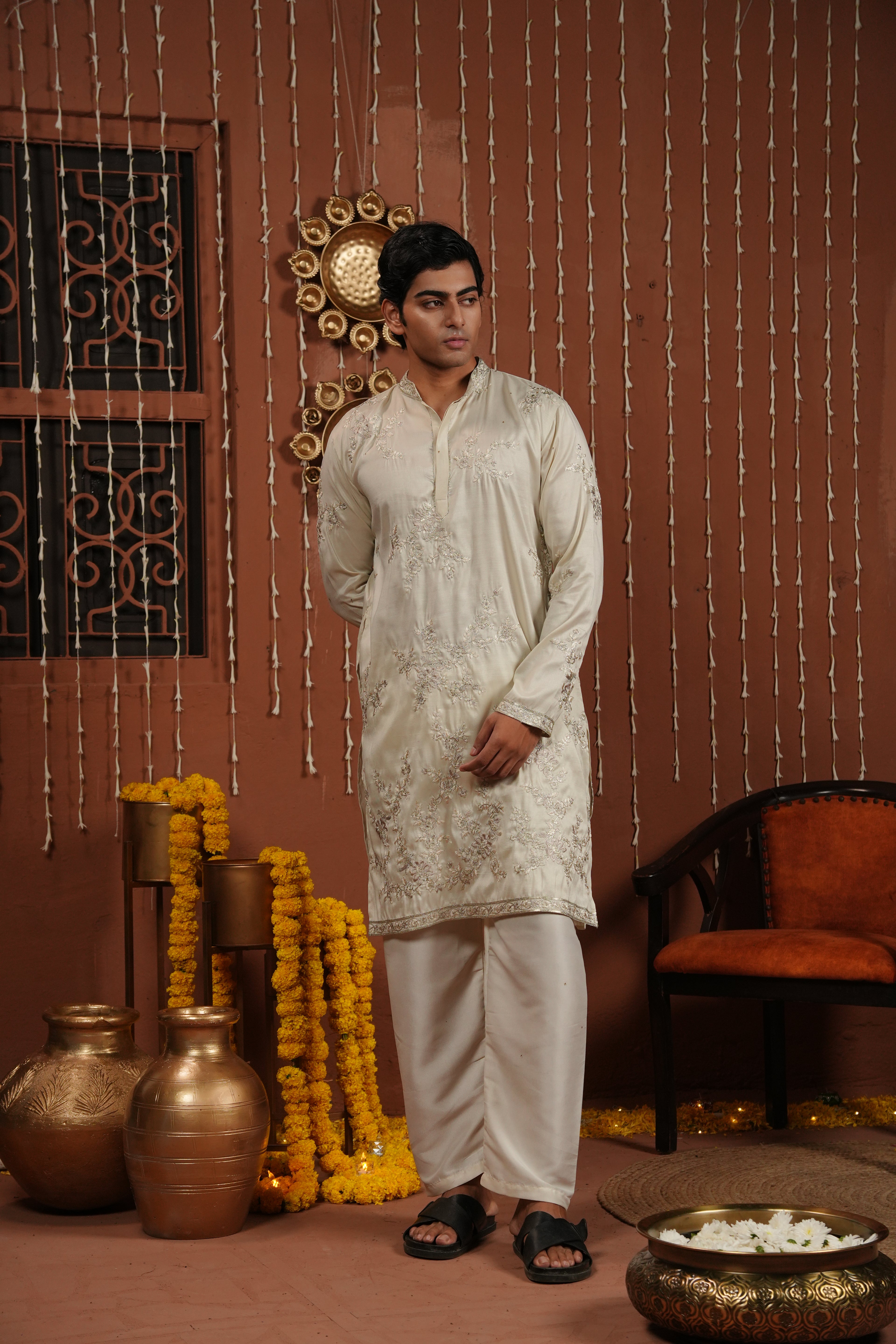 Ethereal Ivory — Hand-Embroidered Silk Kurta
