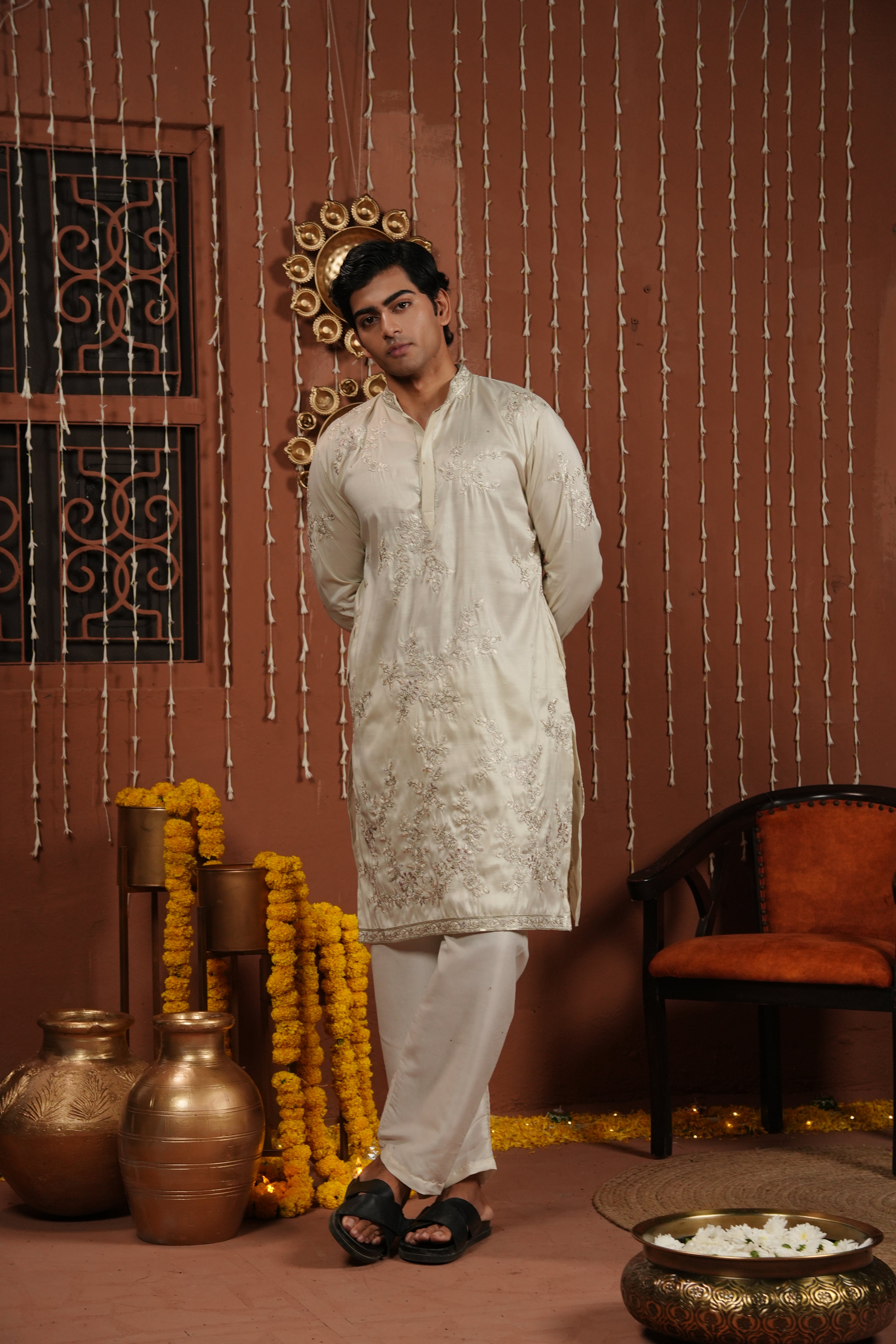 Ethereal Ivory — Hand-Embroidered Silk Kurta