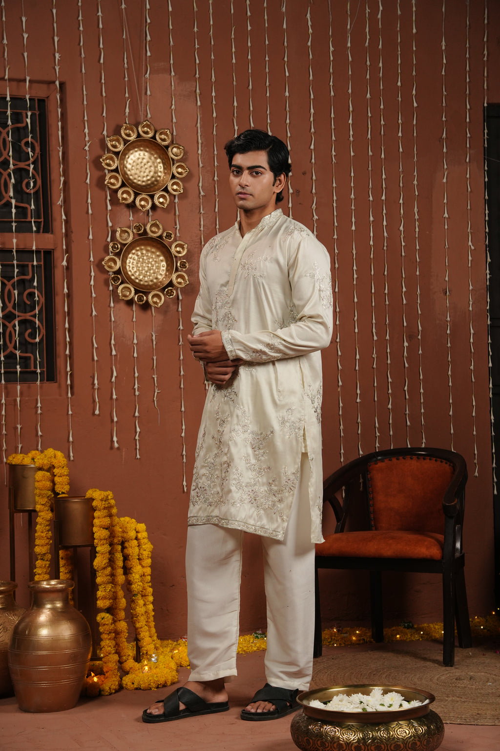 Ethereal Ivory — Hand-Embroidered Silk Kurta