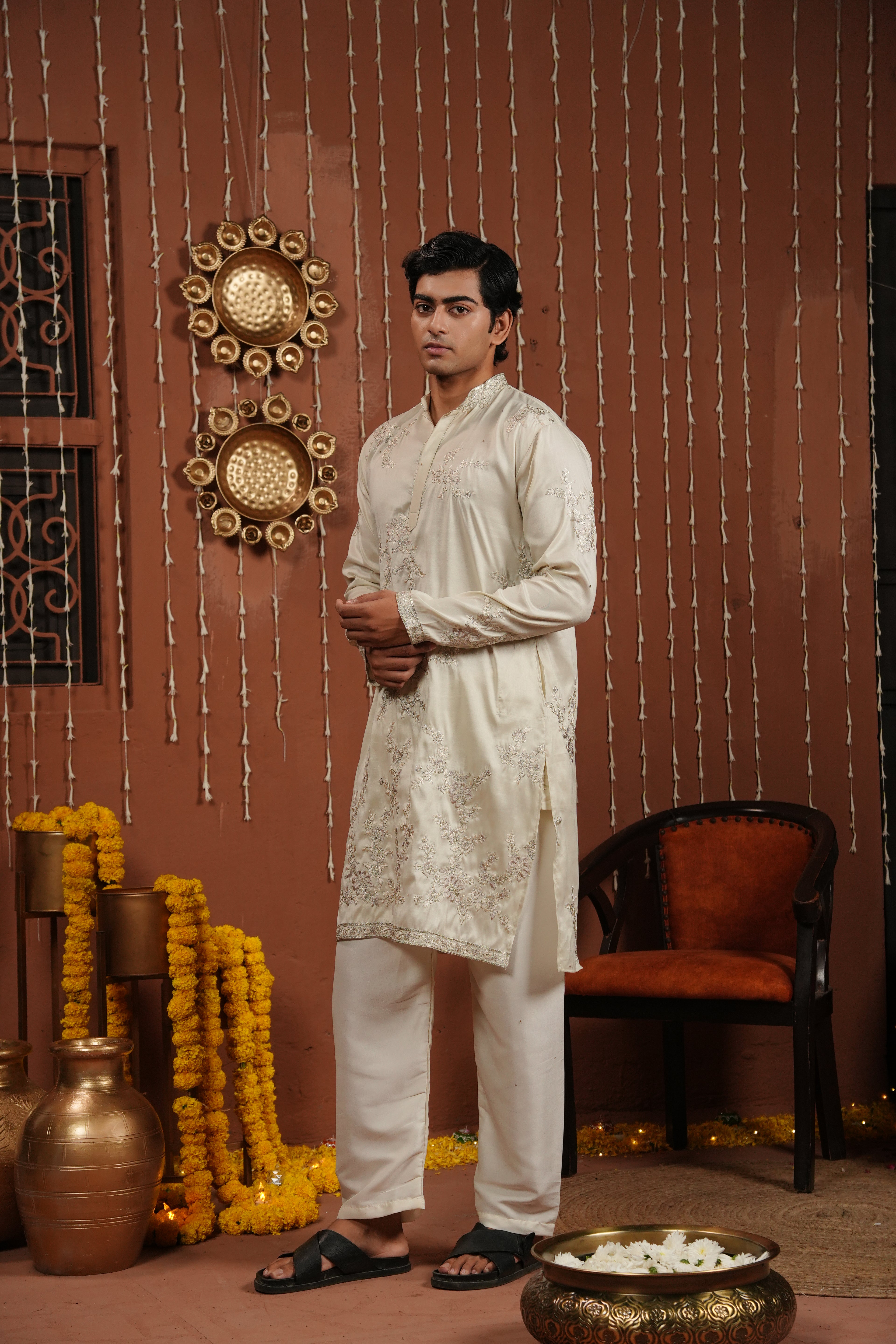 Ethereal Ivory — Hand-Embroidered Silk Kurta