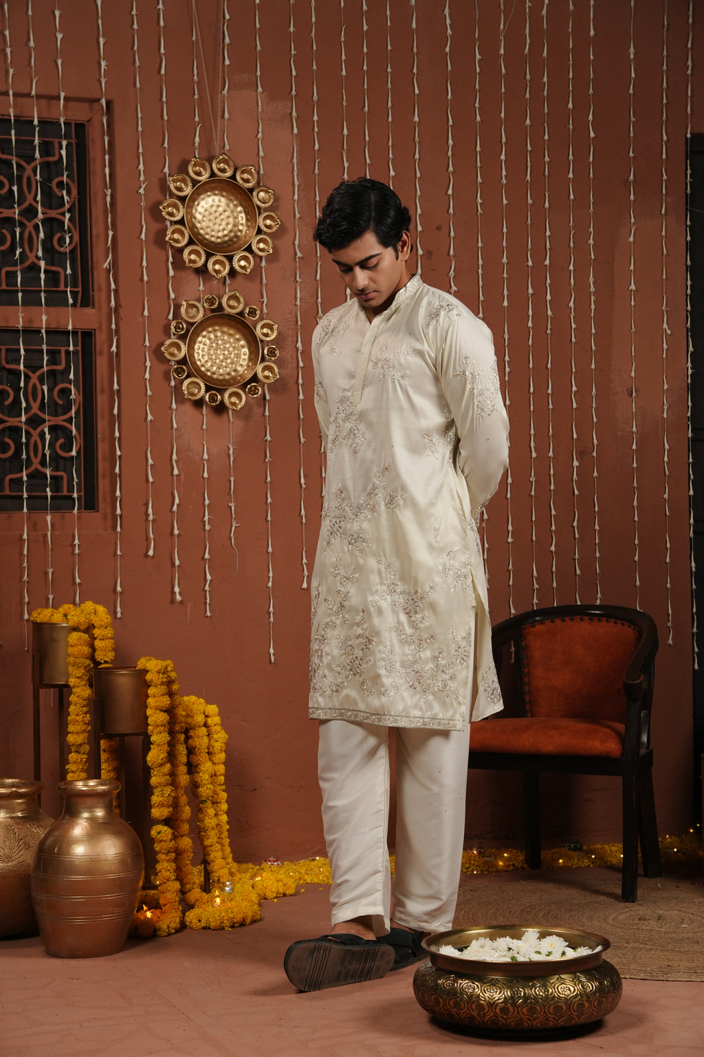 Ethereal Ivory — Hand-Embroidered Silk Kurta
