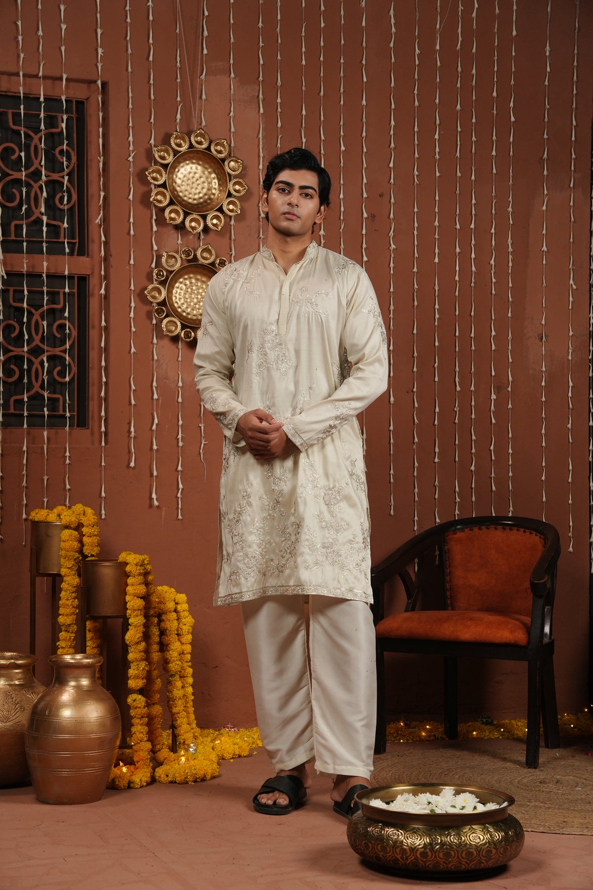 Ethereal Ivory — Hand-Embroidered Silk Kurta