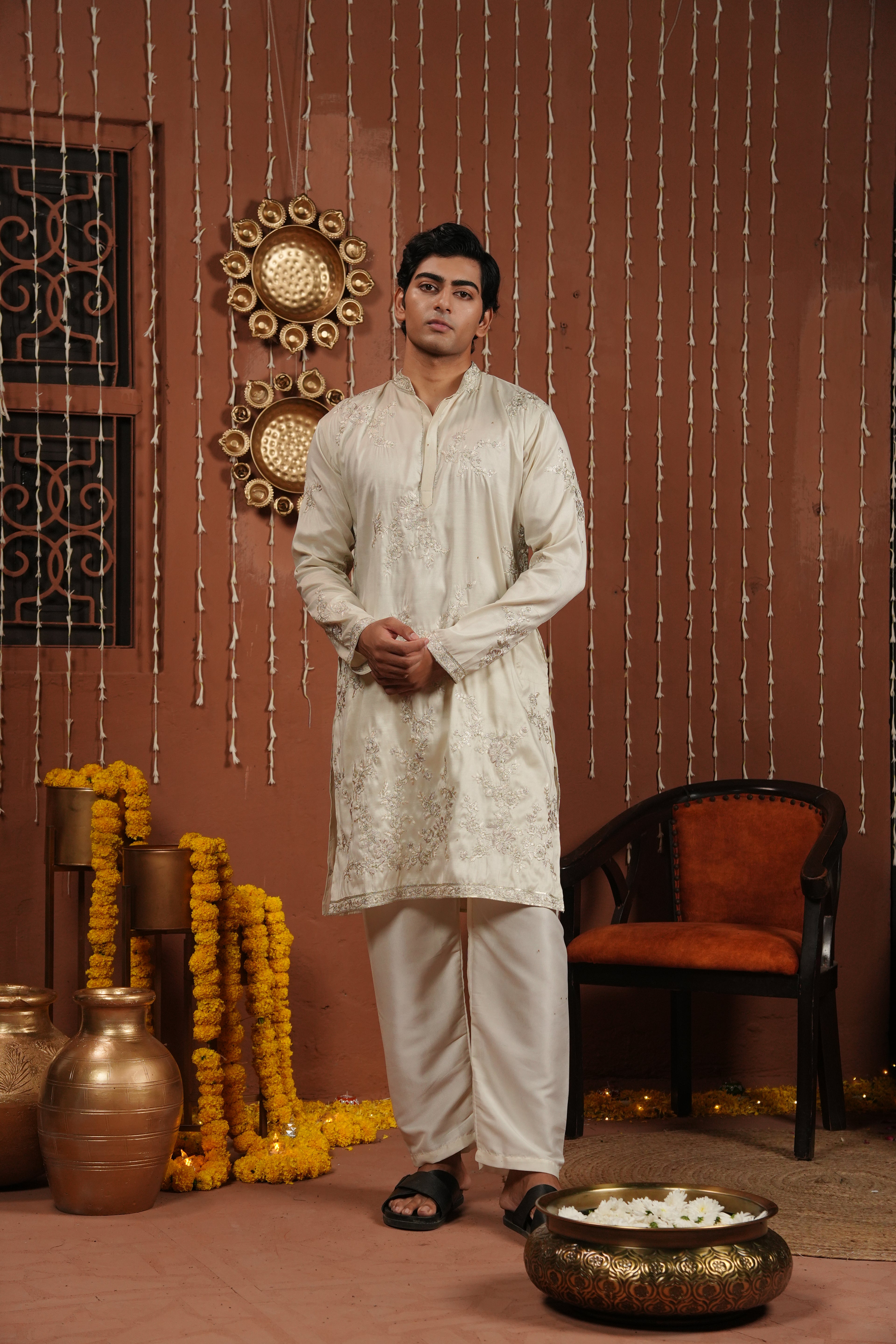 Ethereal Ivory — Hand-Embroidered Silk Kurta