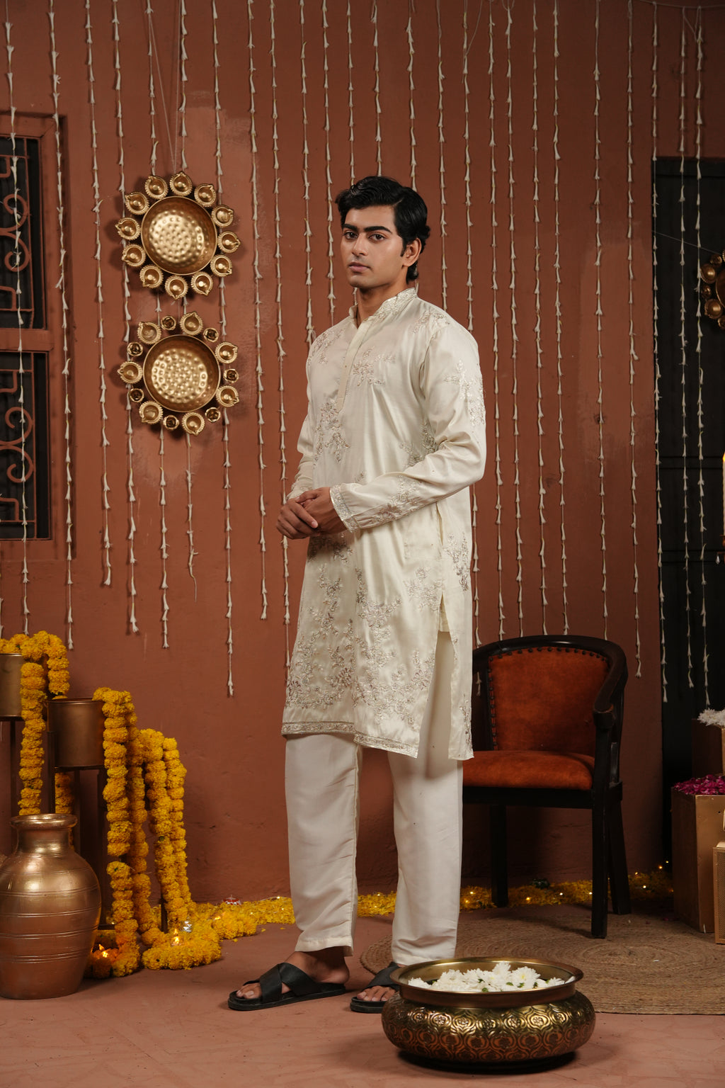 Ethereal Ivory — Hand-Embroidered Silk Kurta