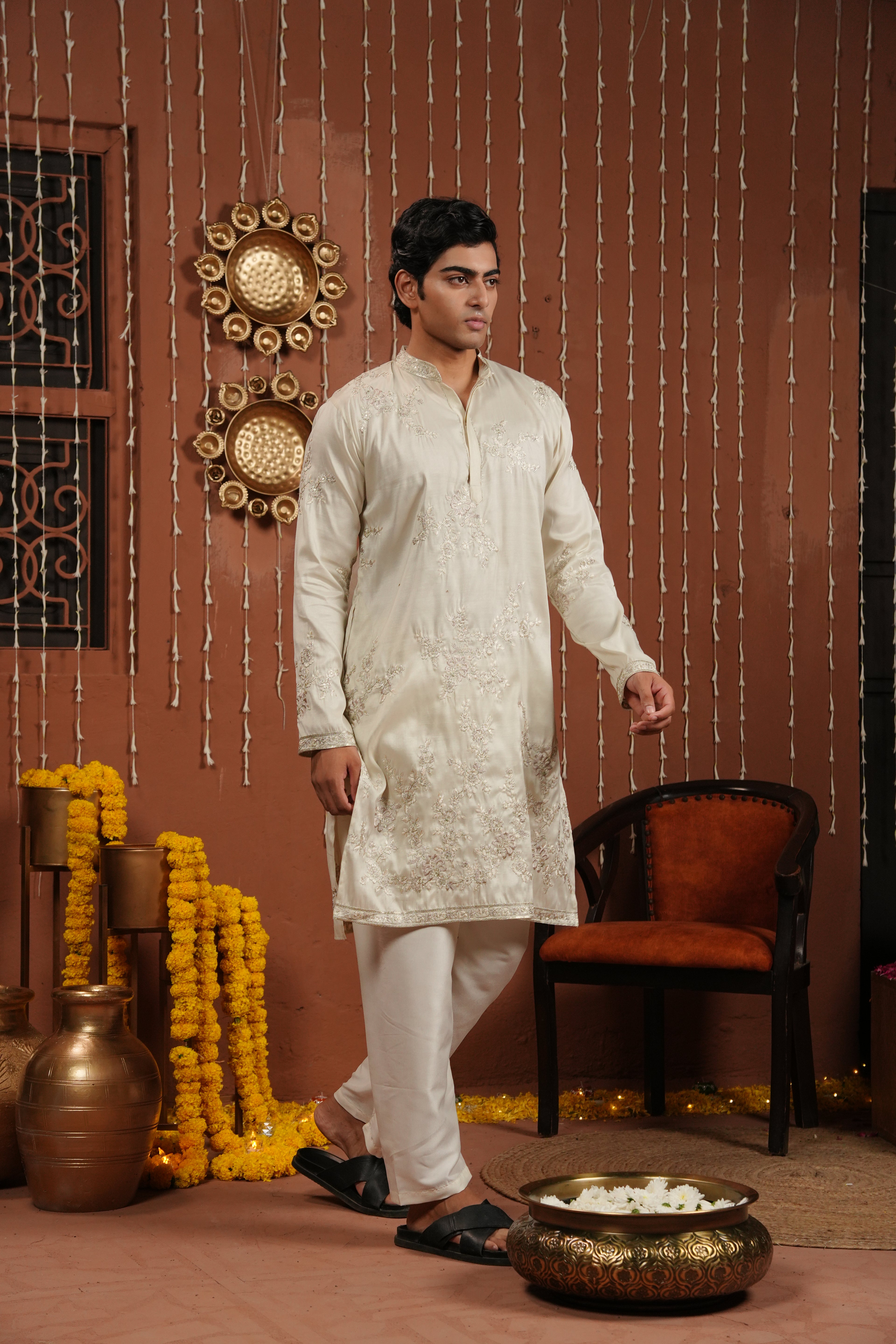 Ethereal Ivory — Hand-Embroidered Silk Kurta