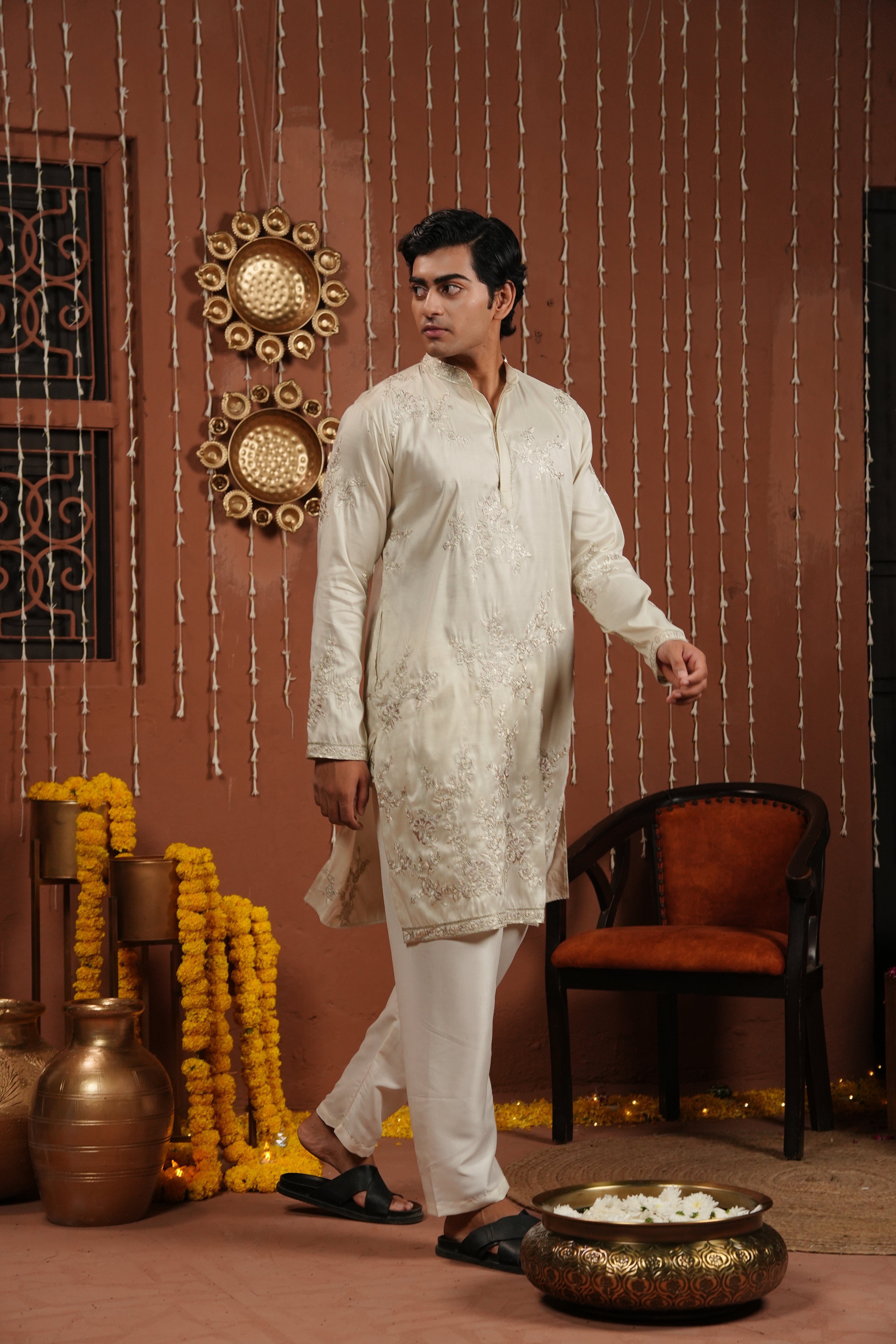 Ethereal Ivory — Hand-Embroidered Silk Kurta