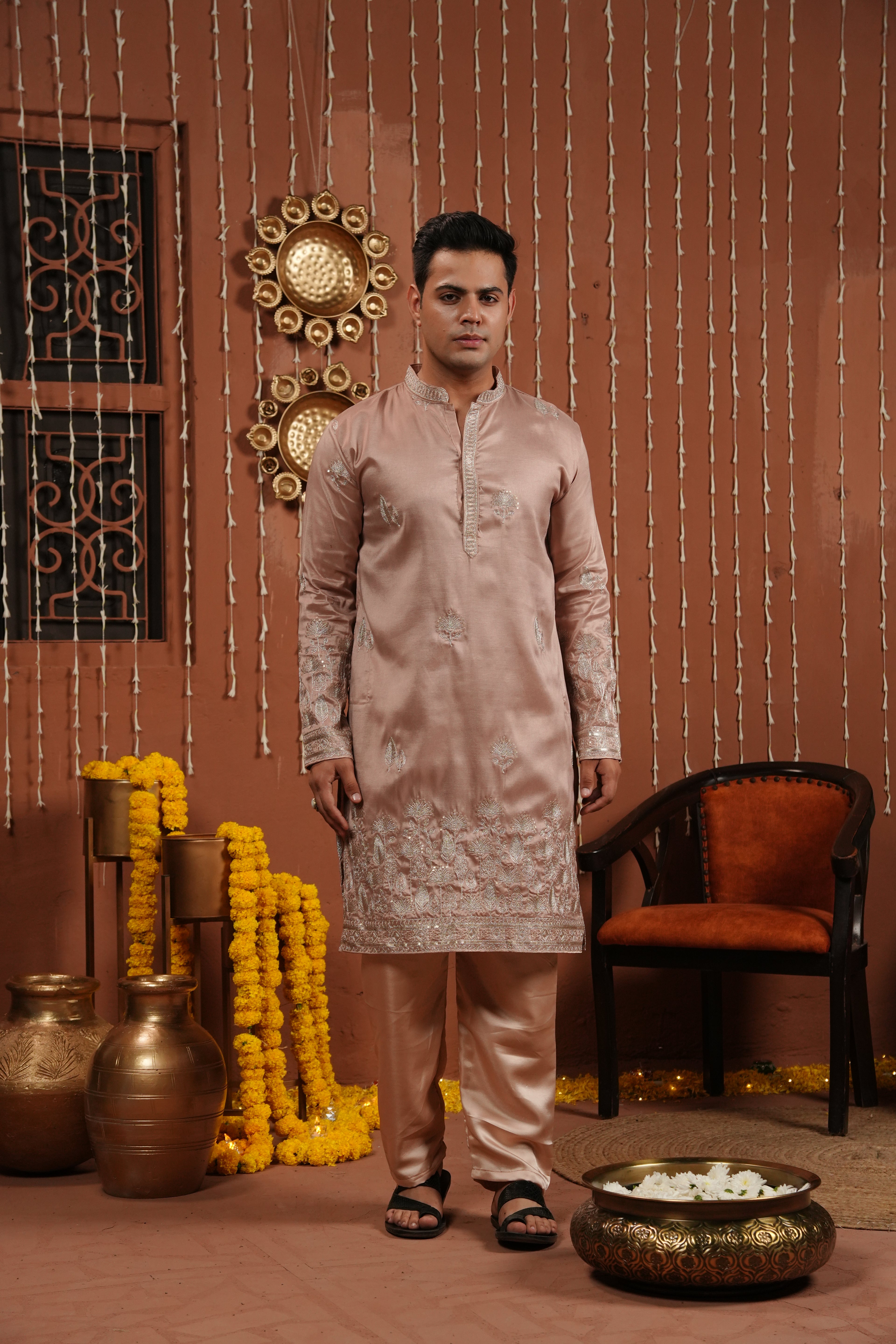Blush Monarch — Handcrafted Silk Kurta