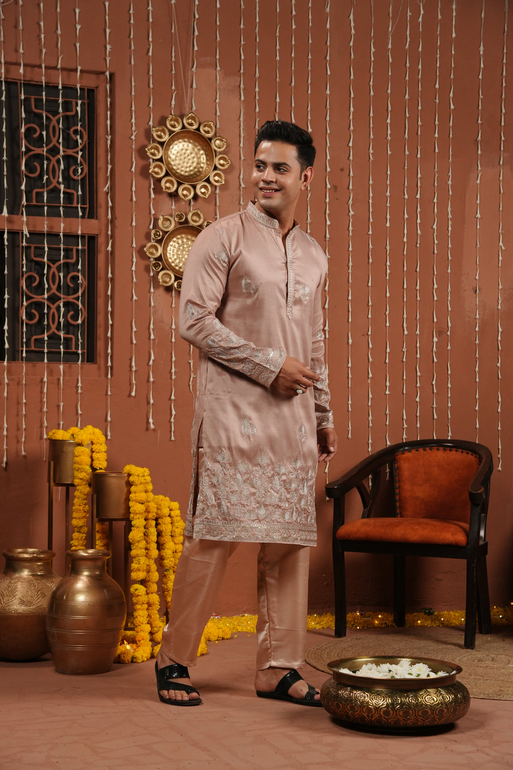 Blush Monarch — Handcrafted Silk Kurta