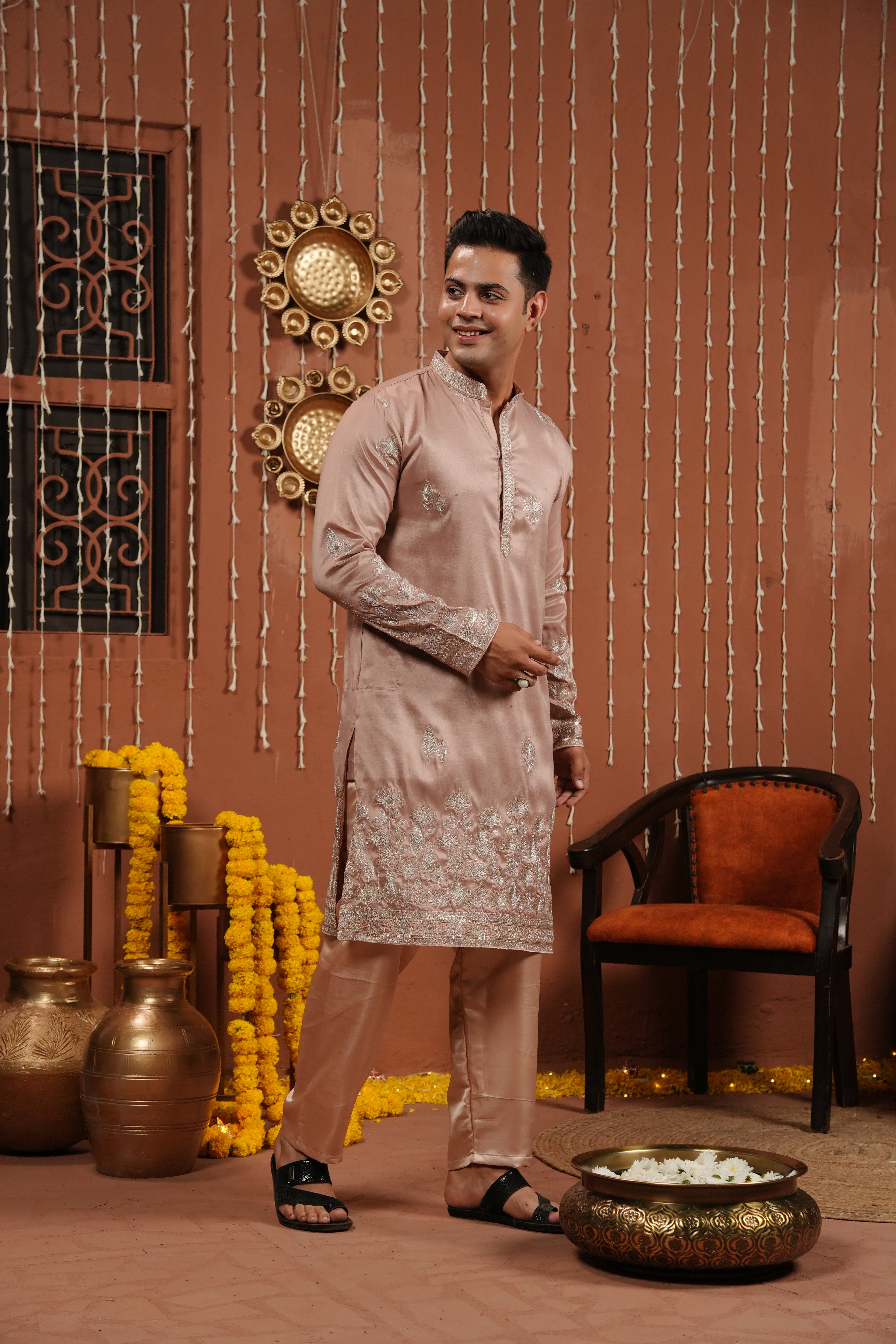Blush Monarch — Handcrafted Silk Kurta