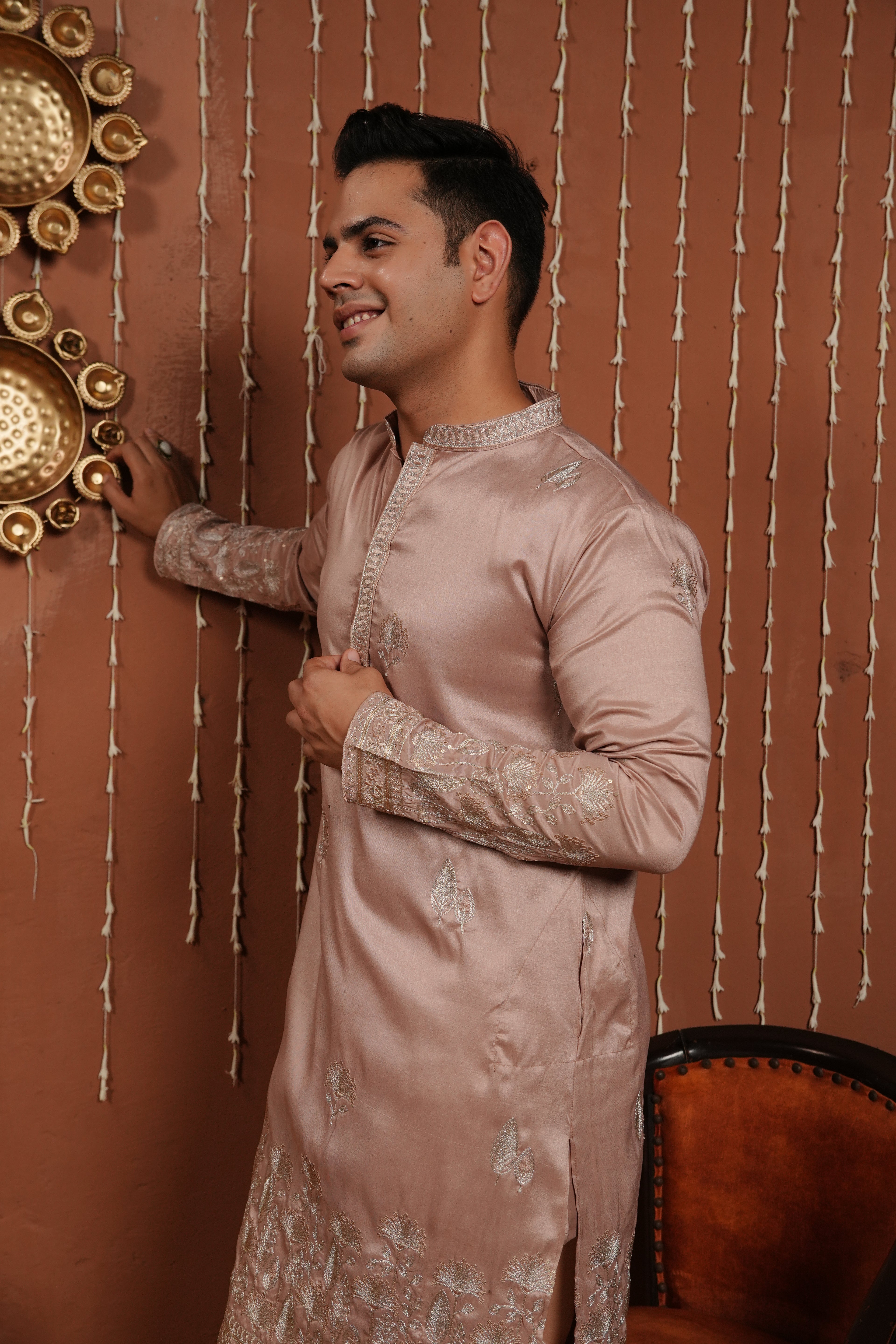 Blush Monarch — Handcrafted Silk Kurta