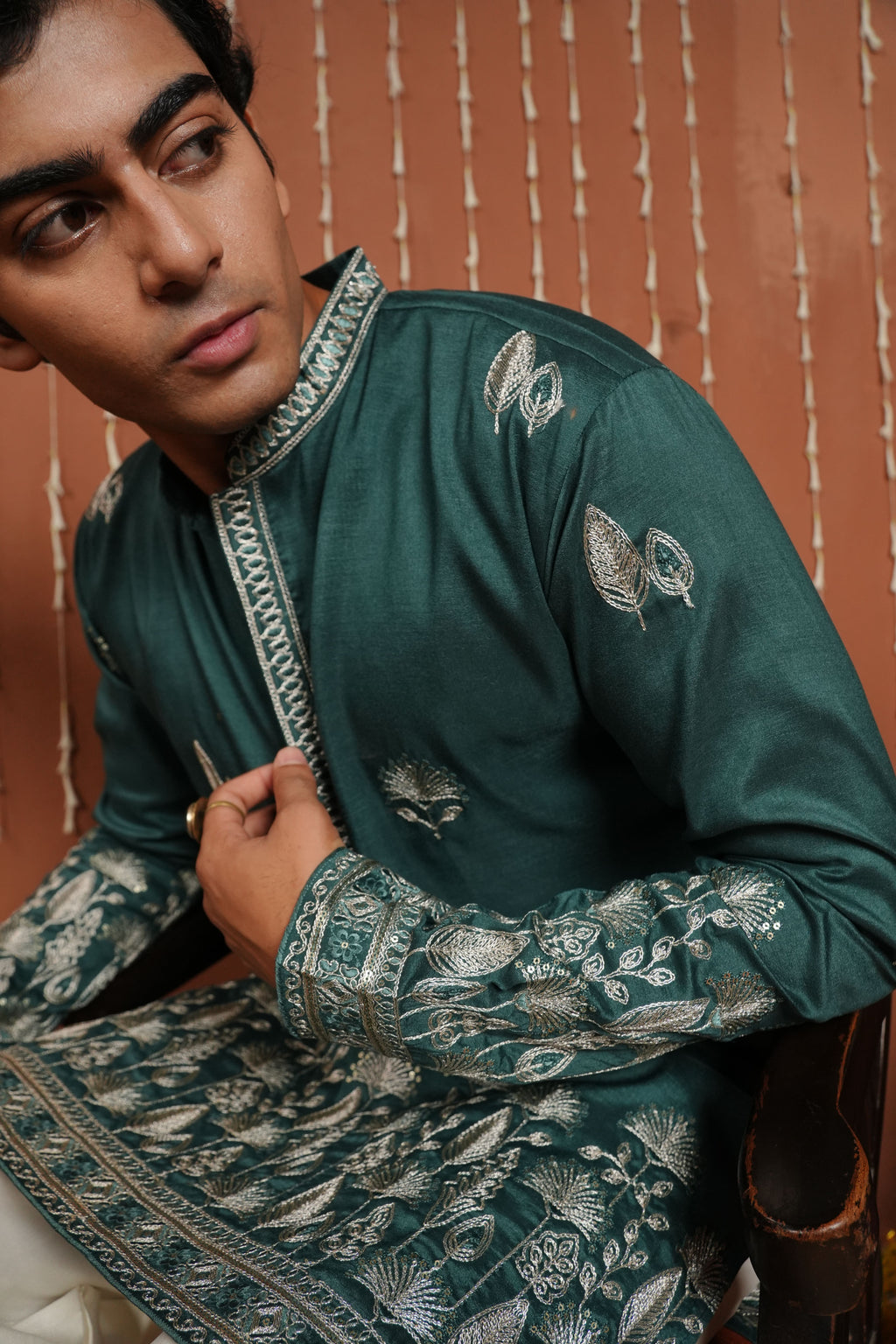 Emerald Dawn — Zari Embroidered Silk Kurta