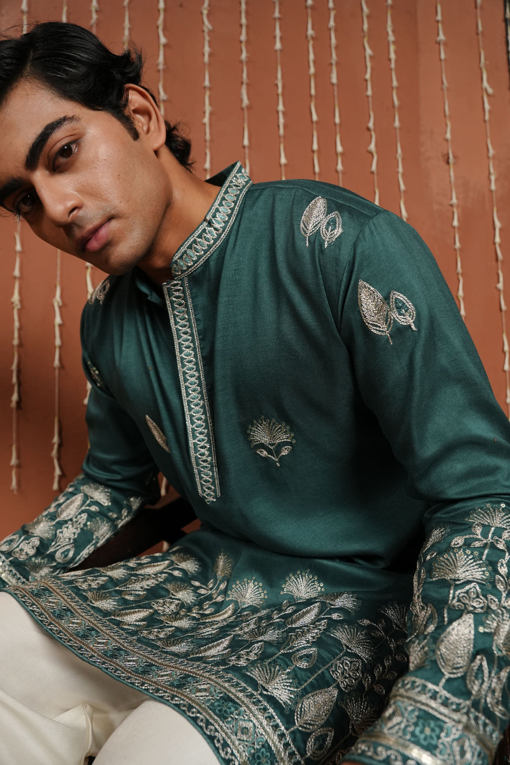 Emerald Dawn — Zari Embroidered Silk Kurta
