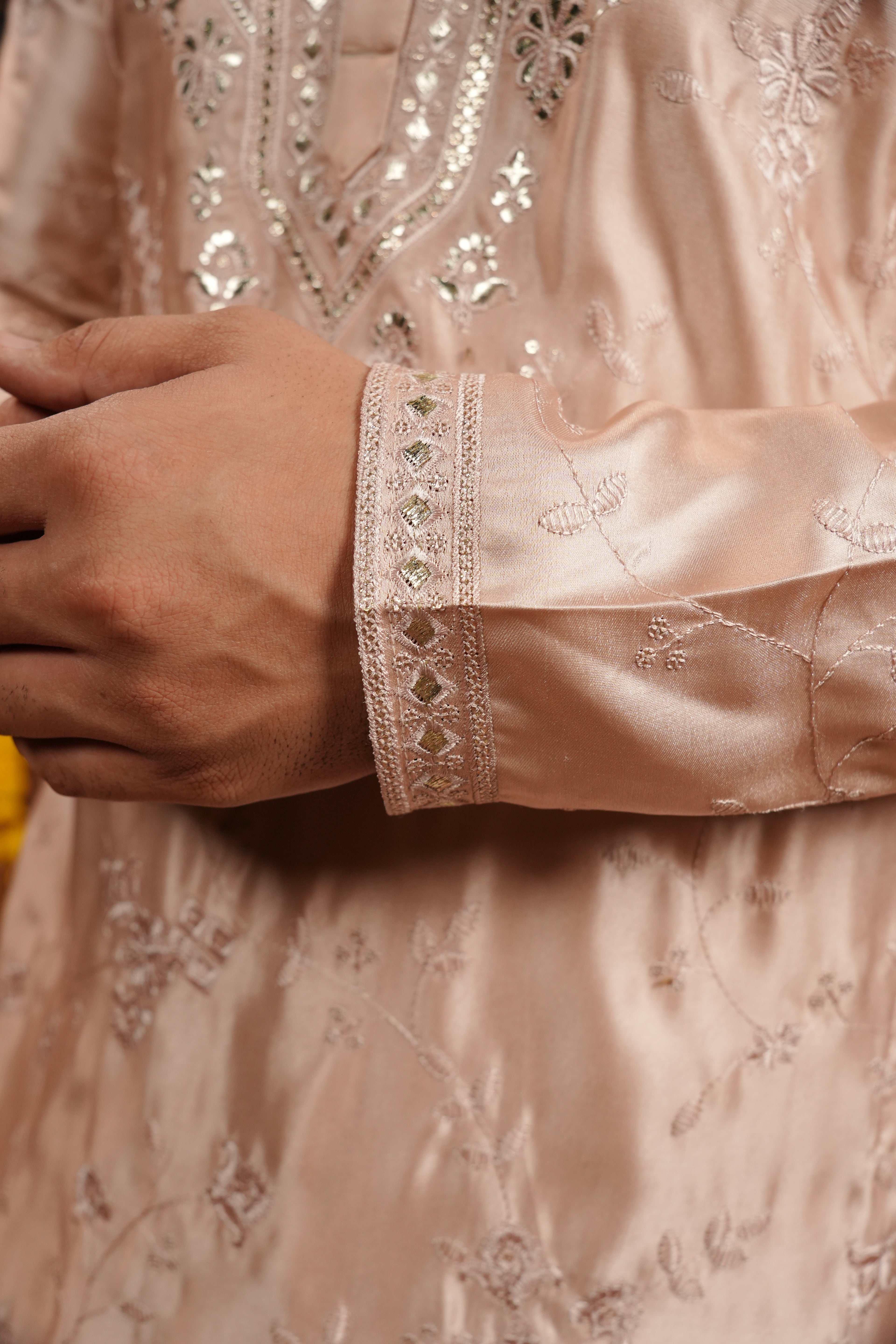 Champagne Blush — Mirror Embroidered Silk Kurta