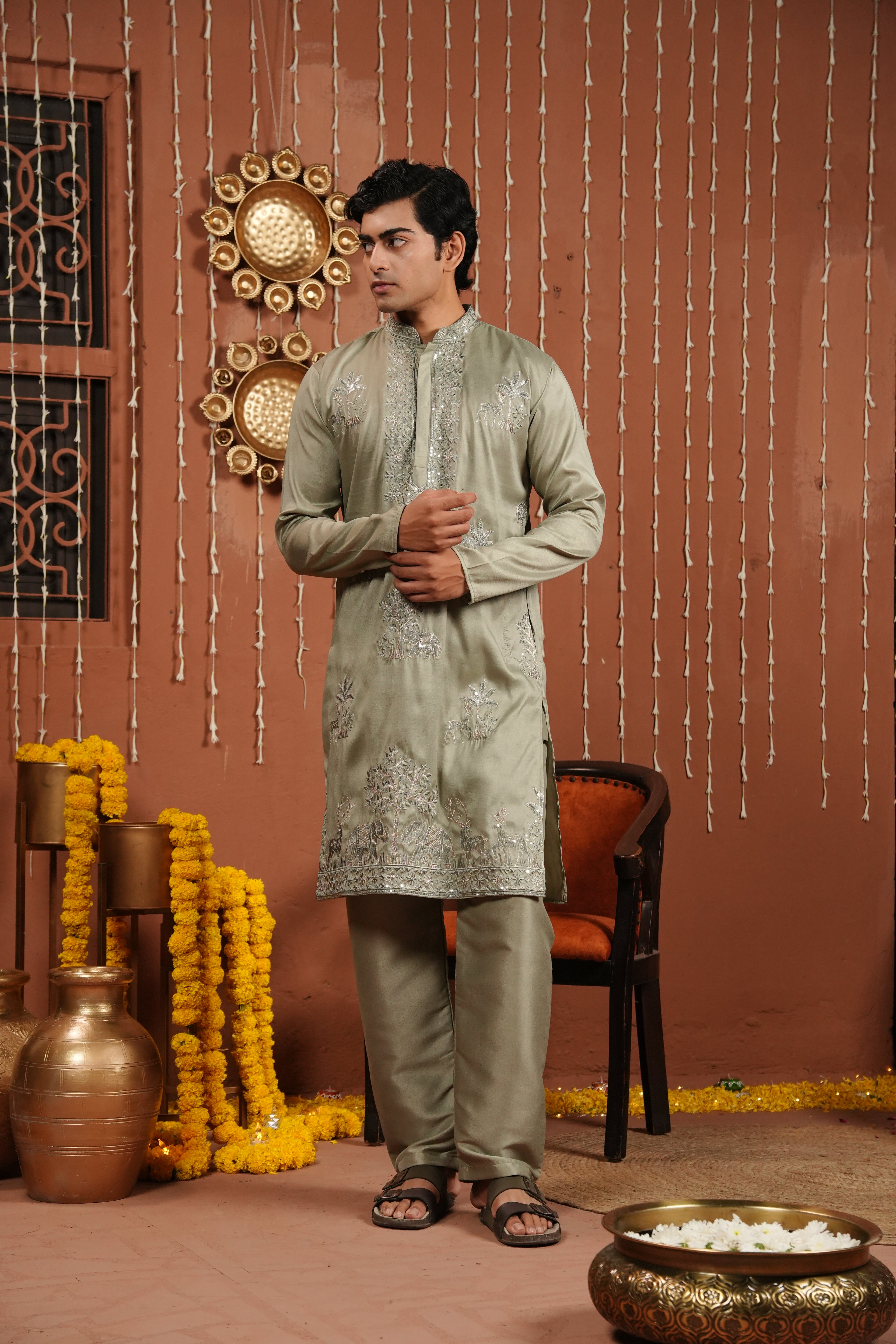 Sage Royale — Embroidered Silk Kurta