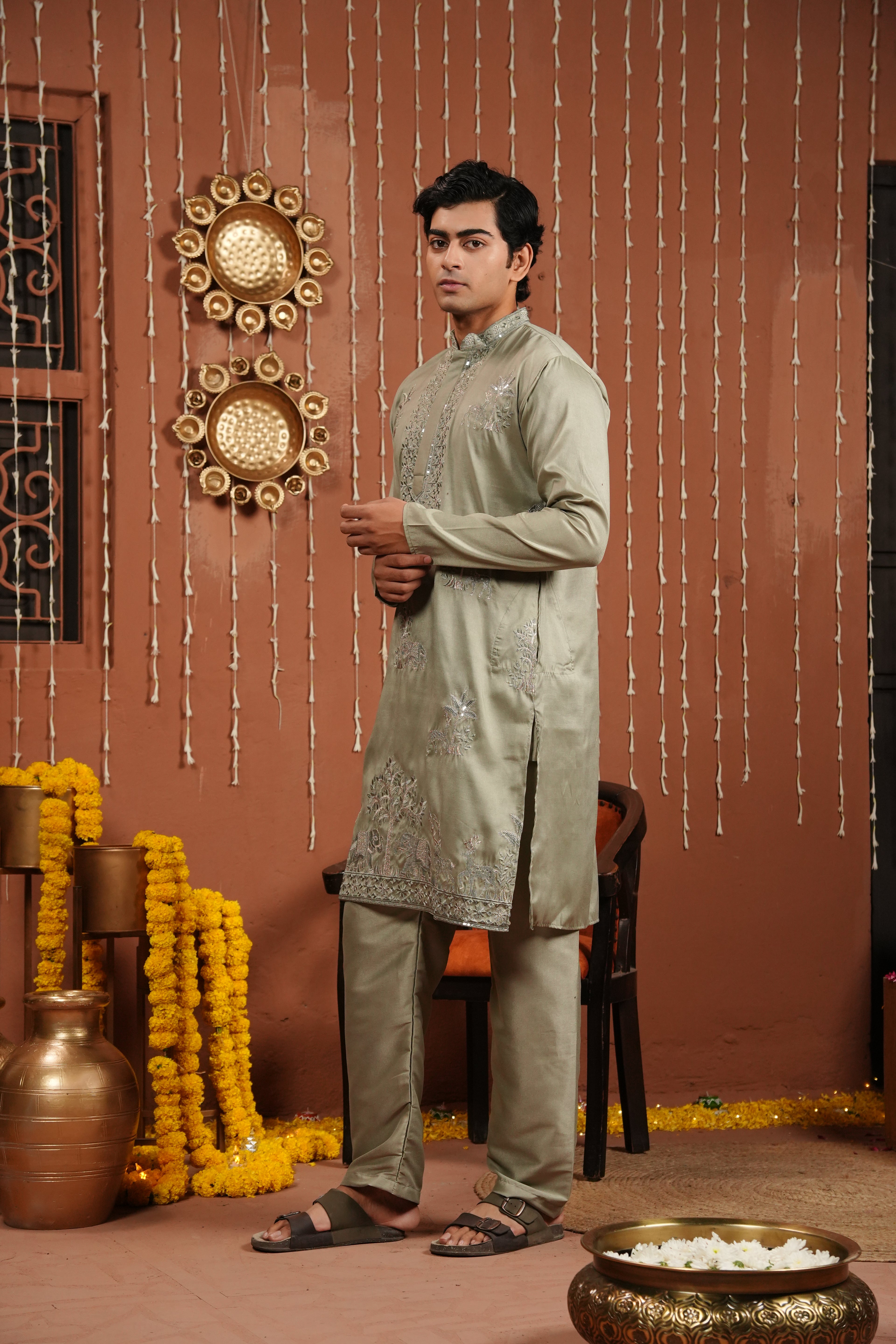 Sage Royale — Embroidered Silk Kurta