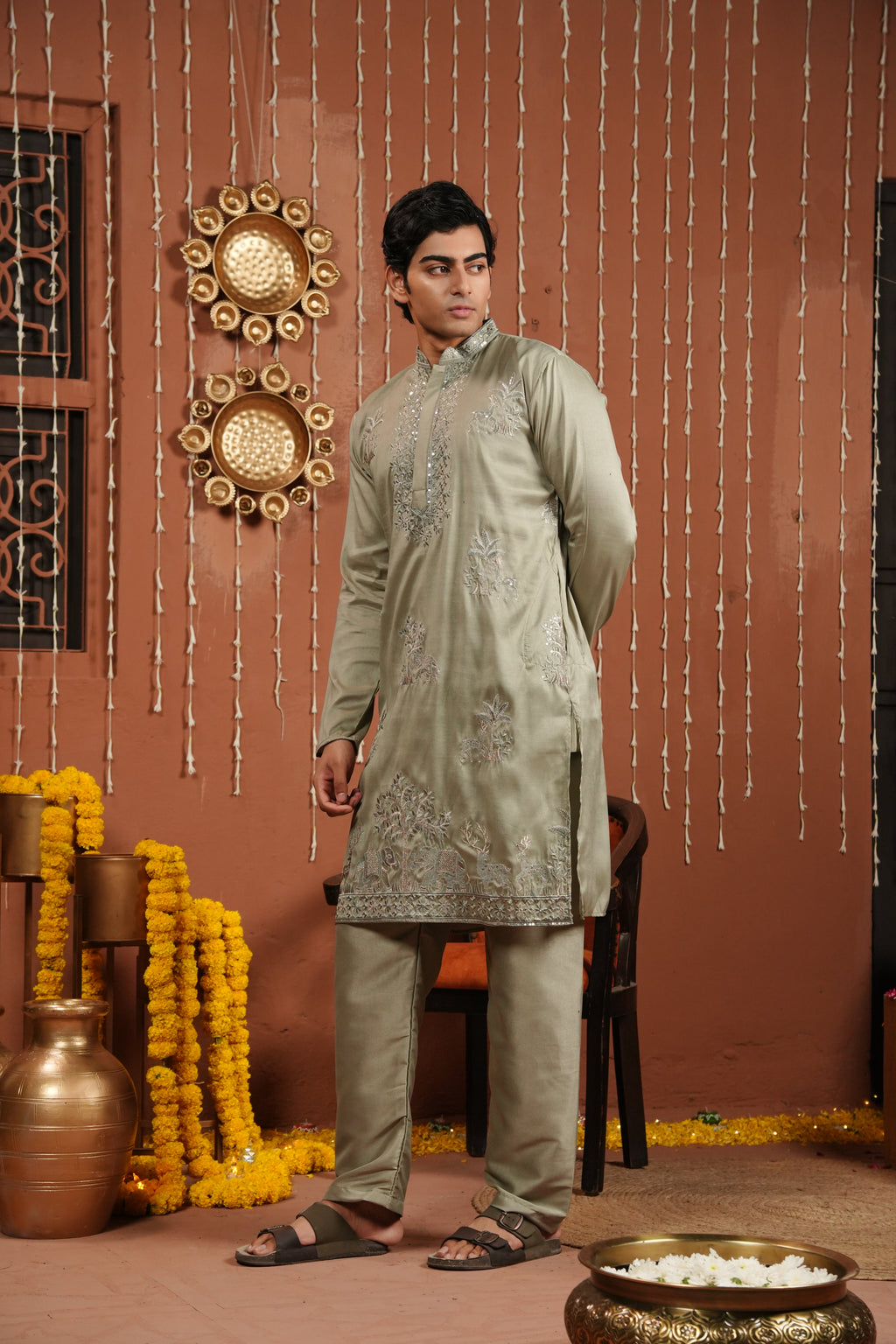 Sage Royale — Embroidered Silk Kurta