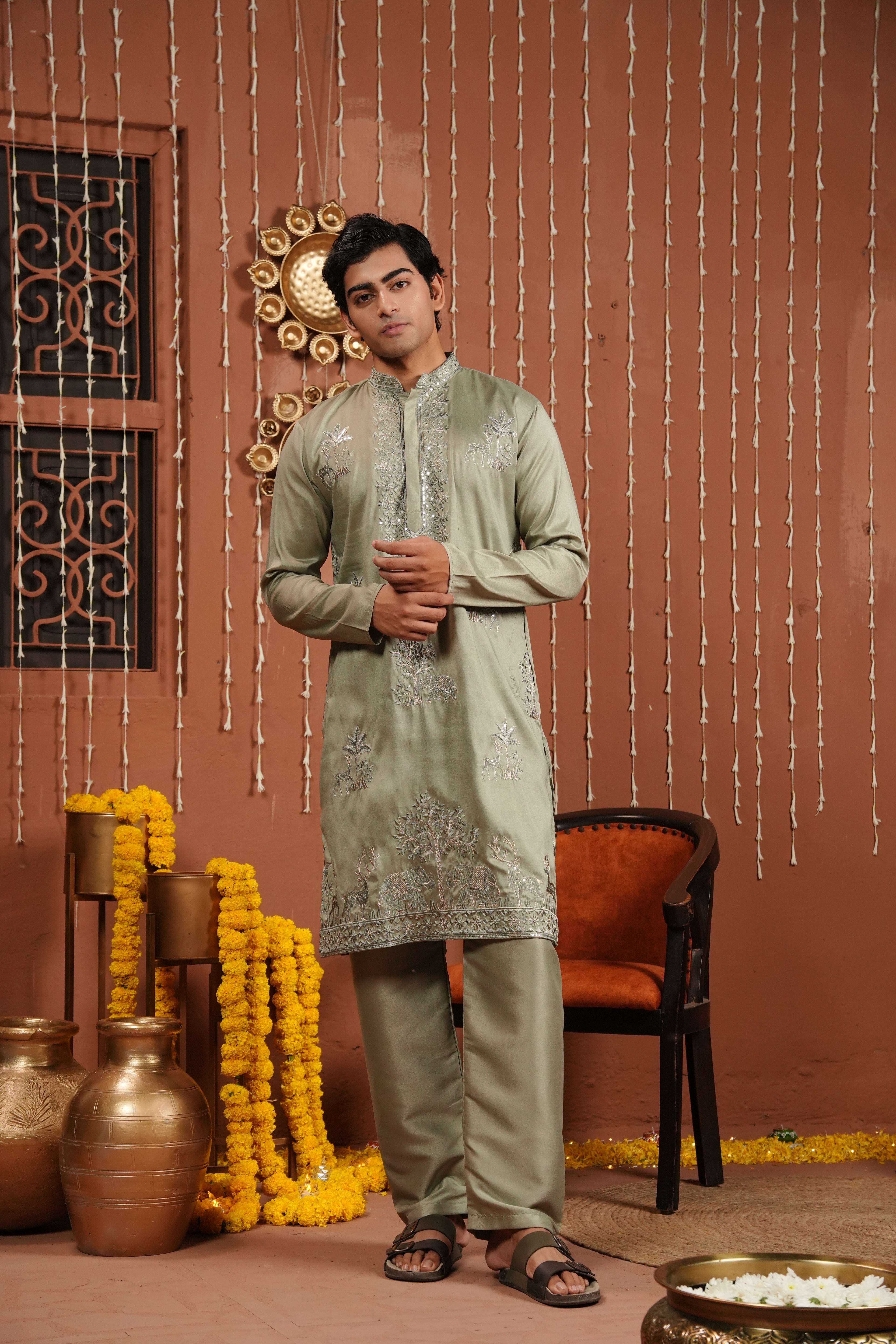 Sage Royale — Embroidered Silk Kurta